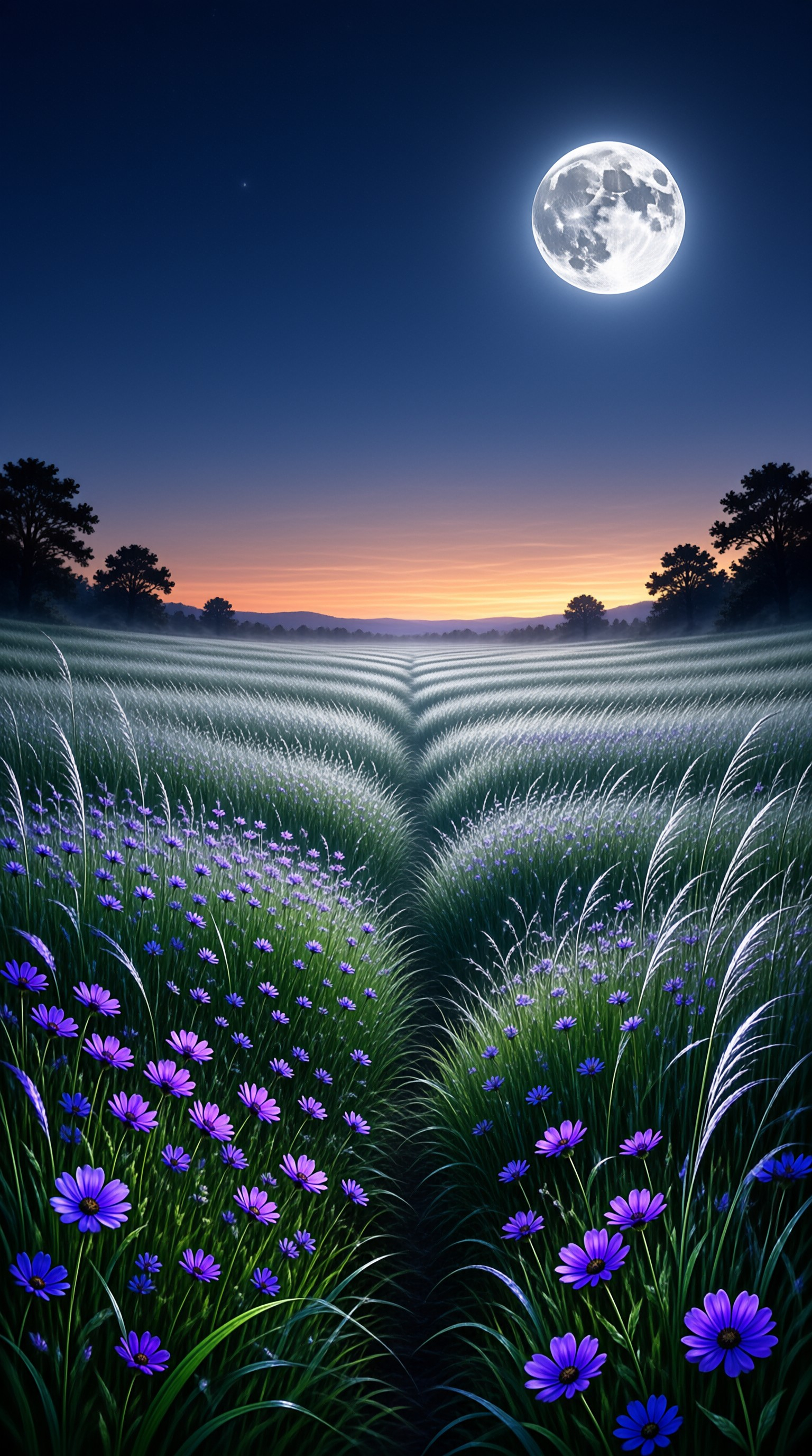 Moonlit Purple Flower Field