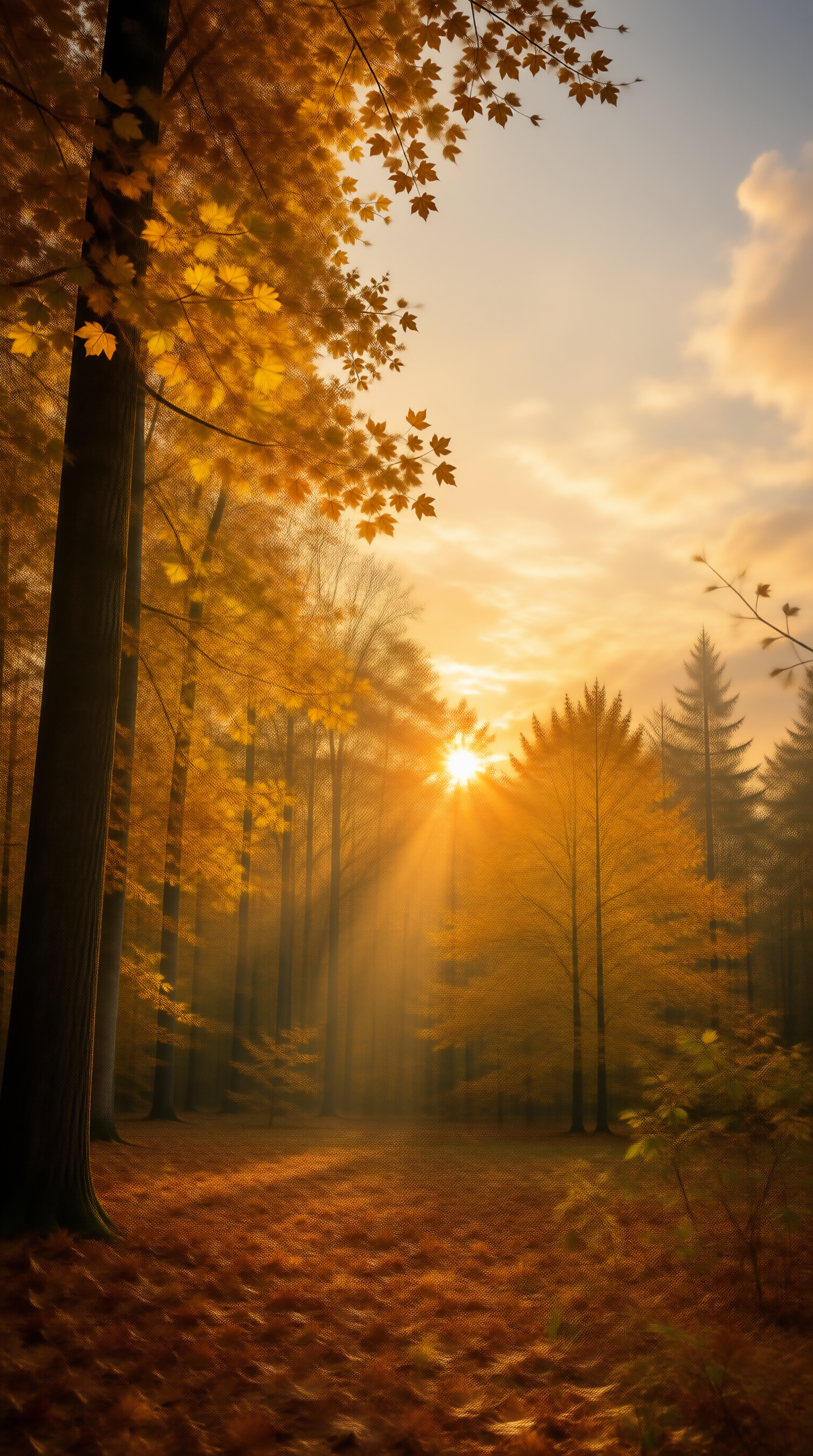 Golden Autumn Forest Sunset