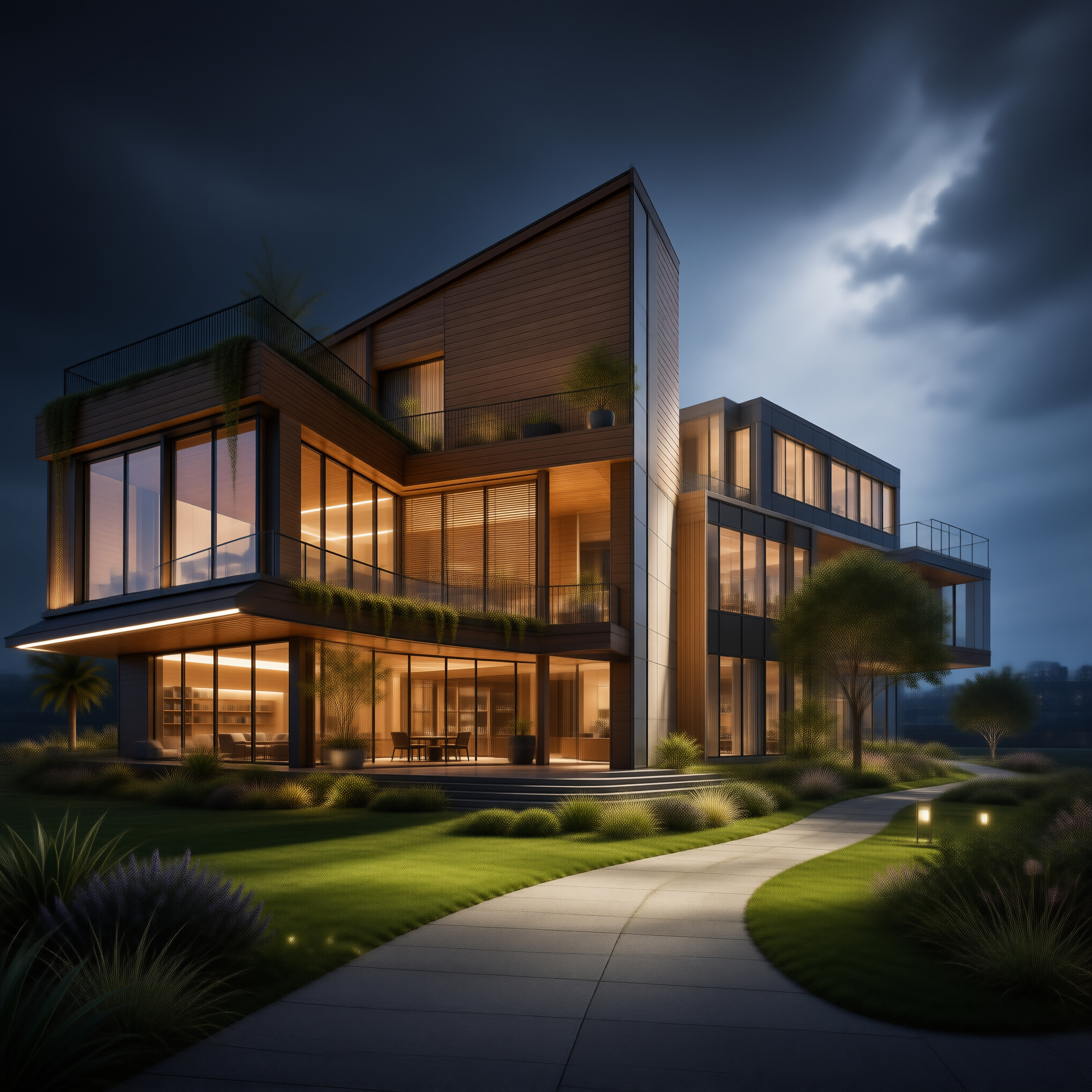 Timber Villa in a Dusk Garden