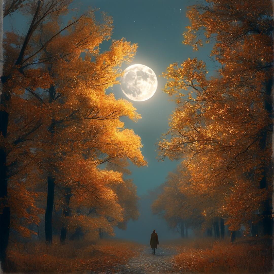 Moonlit Autumn Forest Path
