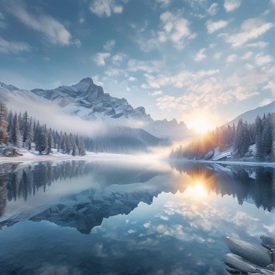Winter Mountain Lake Sunrise