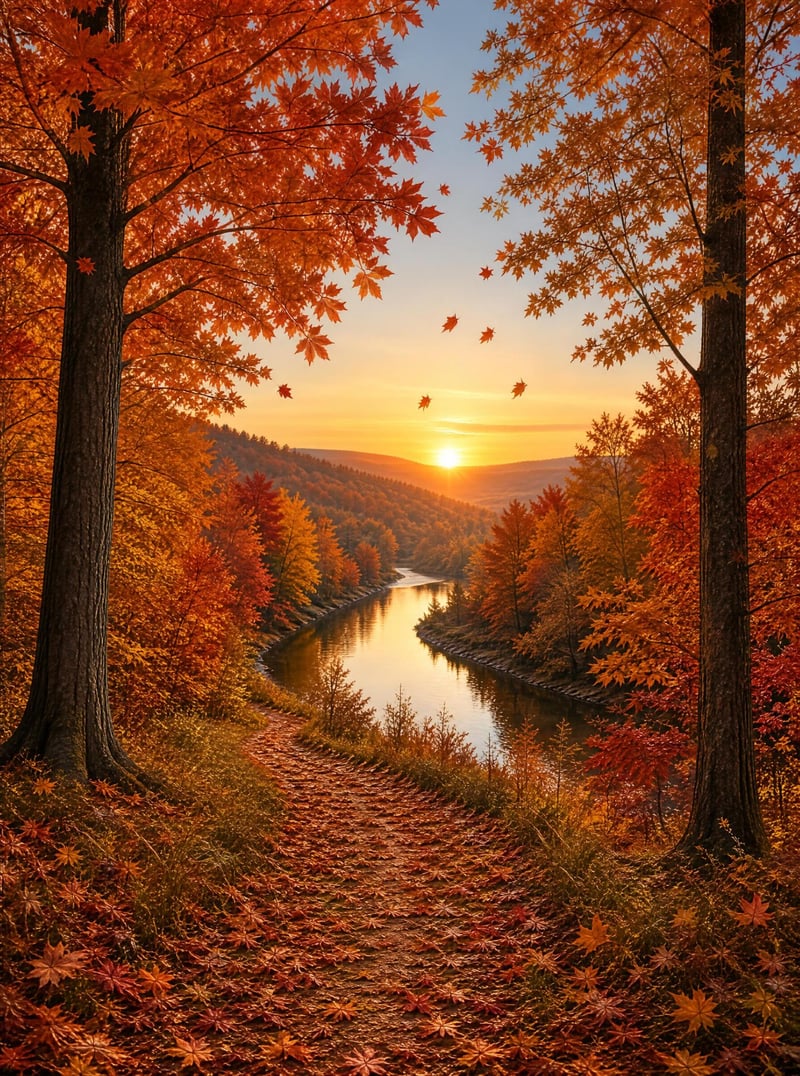 Autumn Sunset by the River