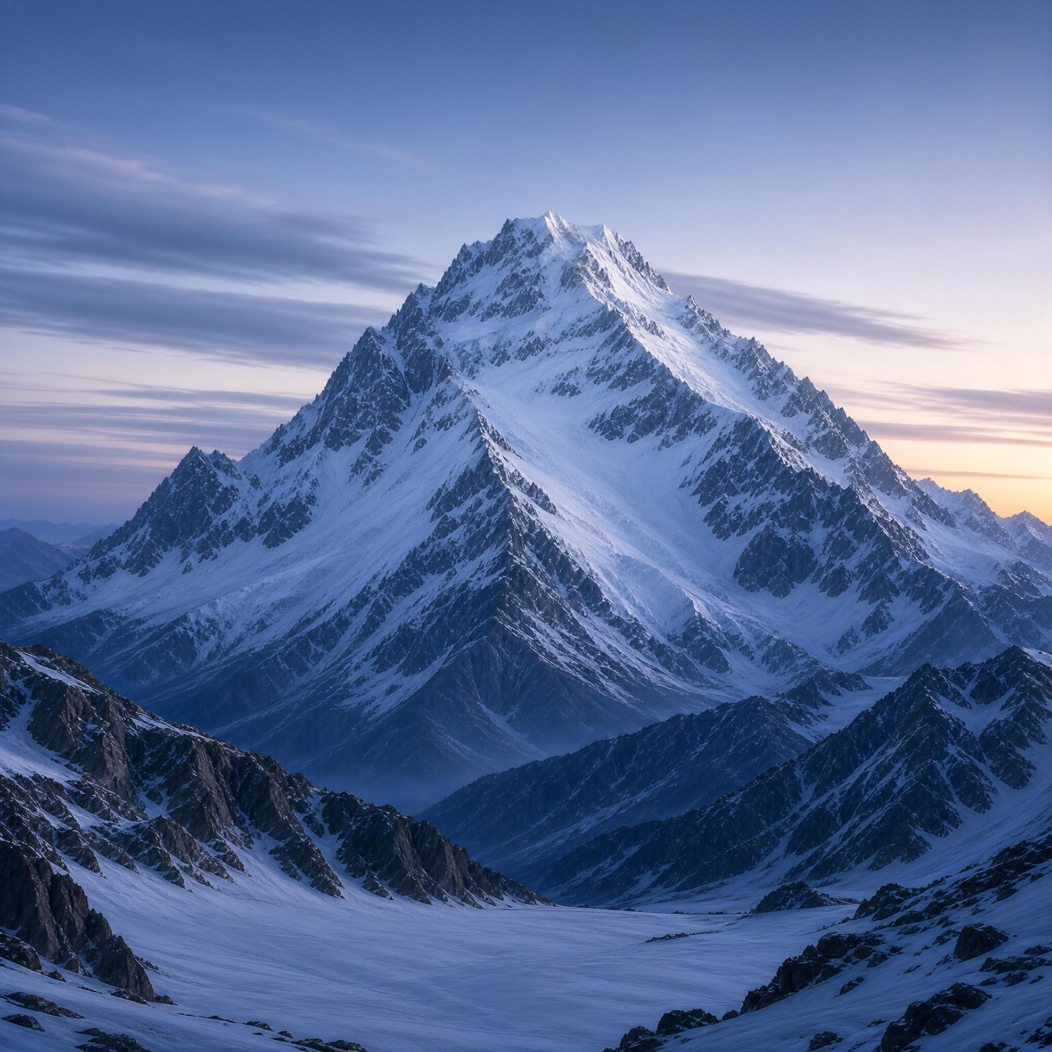 Snowy Mountain Peak at Dawn