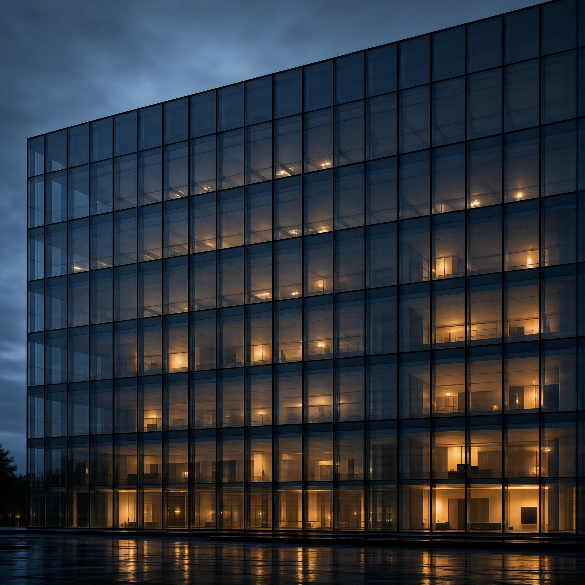Modern Glass Building at Night