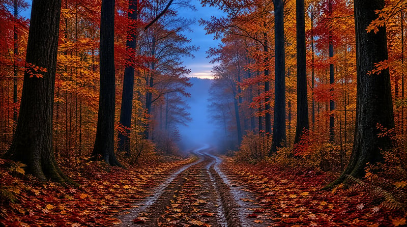 Misty Autumn Forest Path