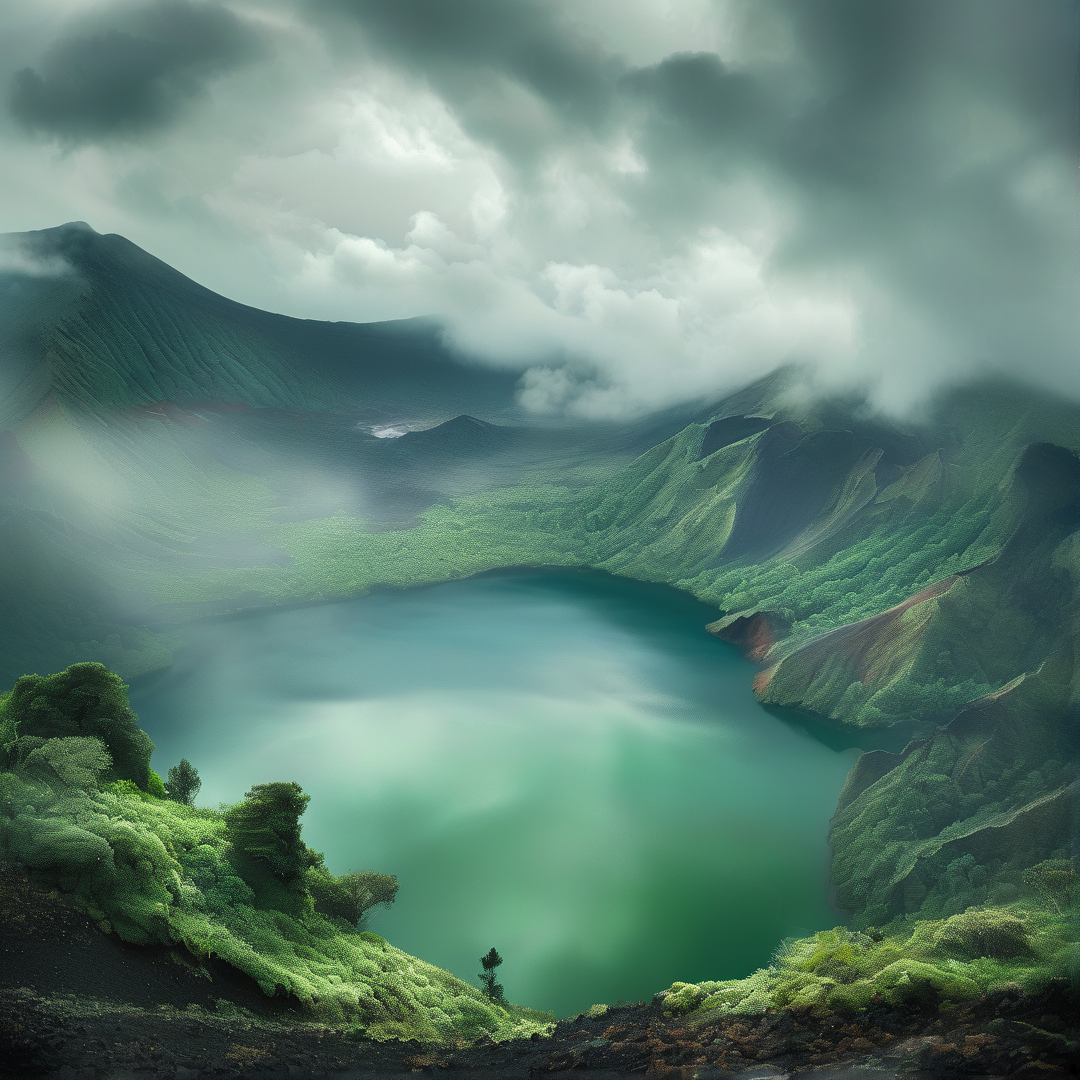 Misty Green Mountain Lake