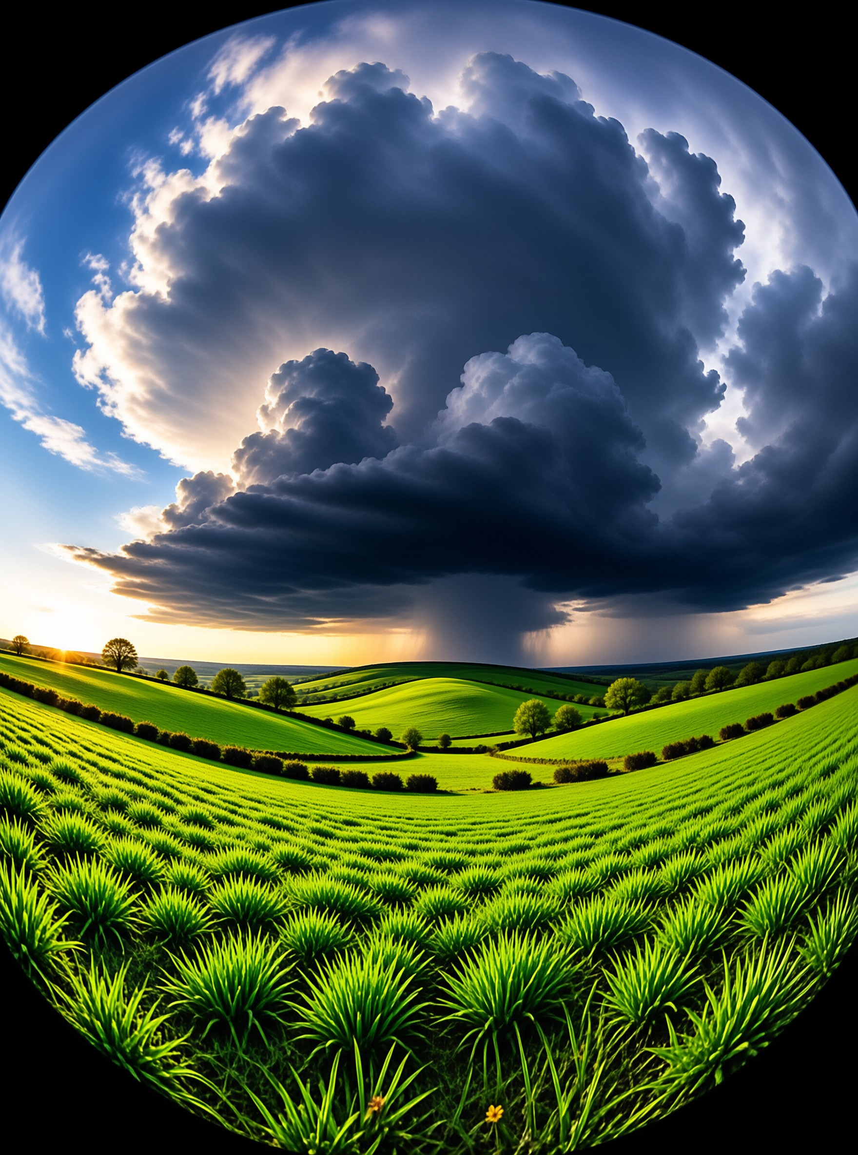 Storm Over Lush Green Farmland