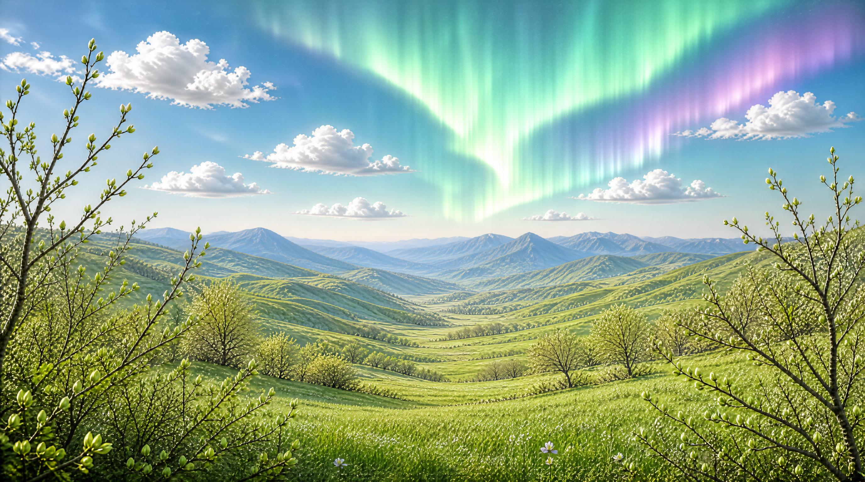 Aurora Over Green Hills