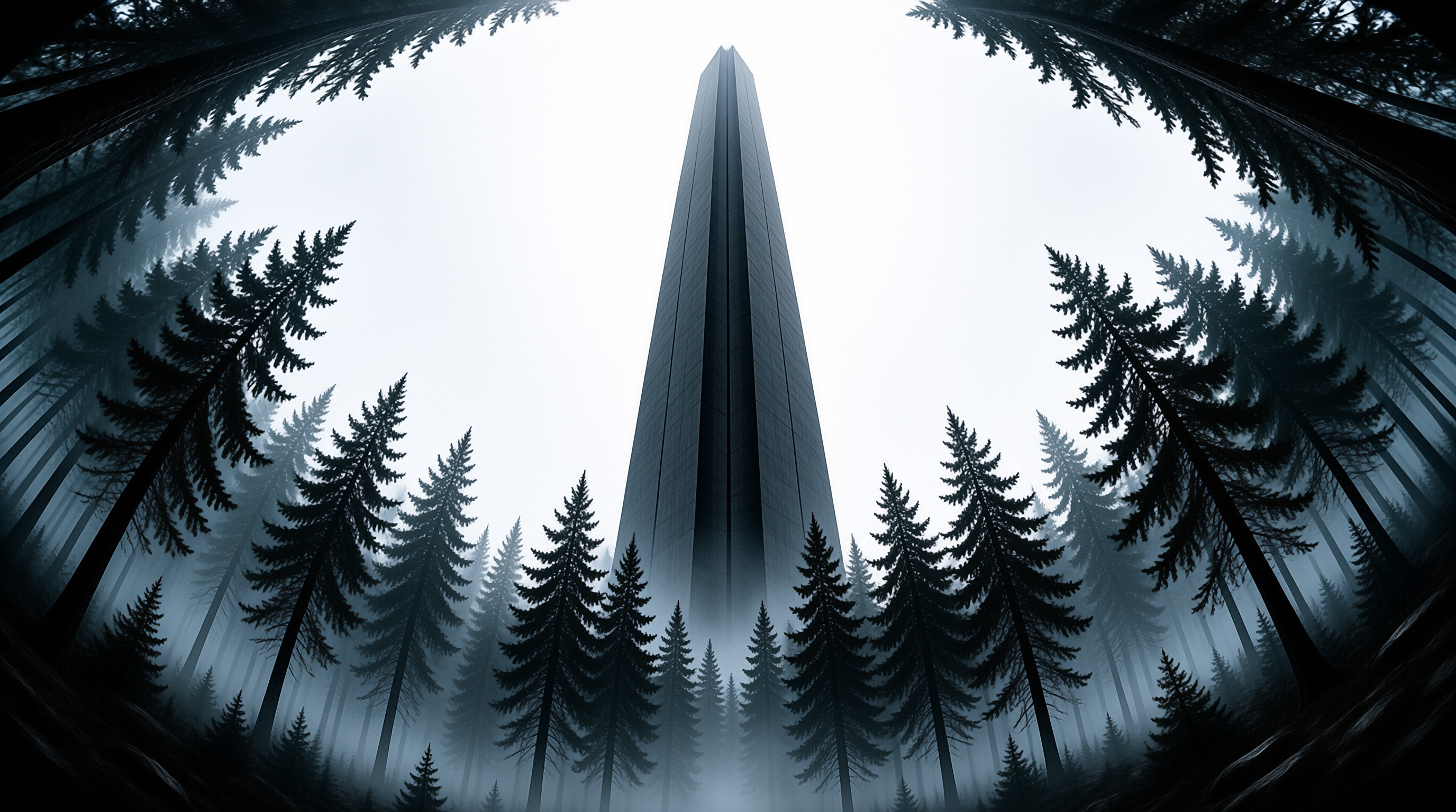 Towering Monolith in the Fog