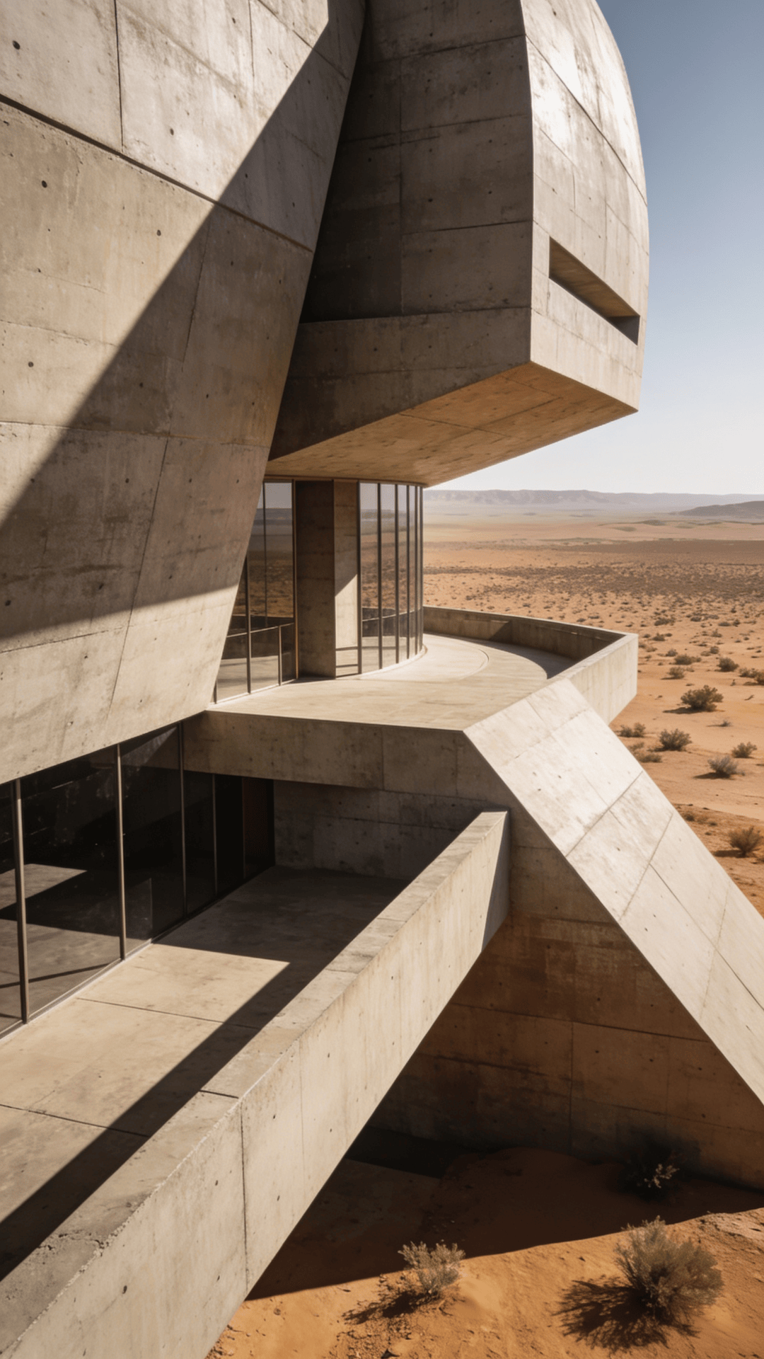 Observatory with Brutalist Massing — Desert Plain