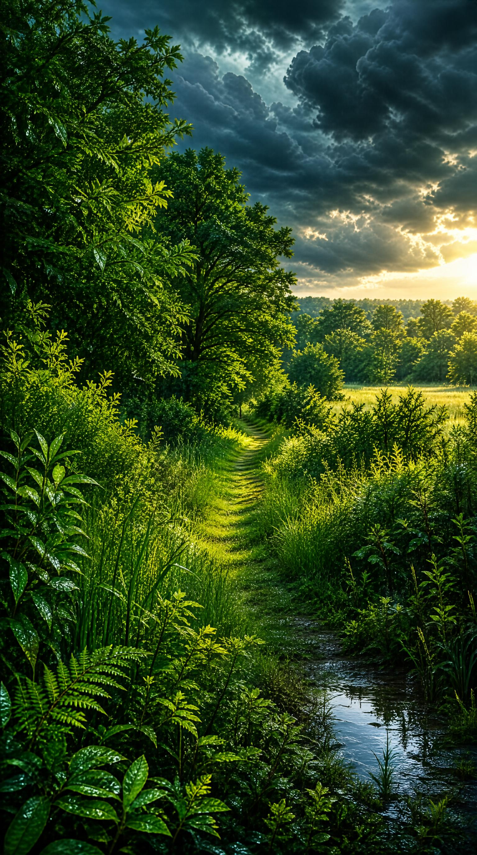Dramatic Sky Over Lush Trail