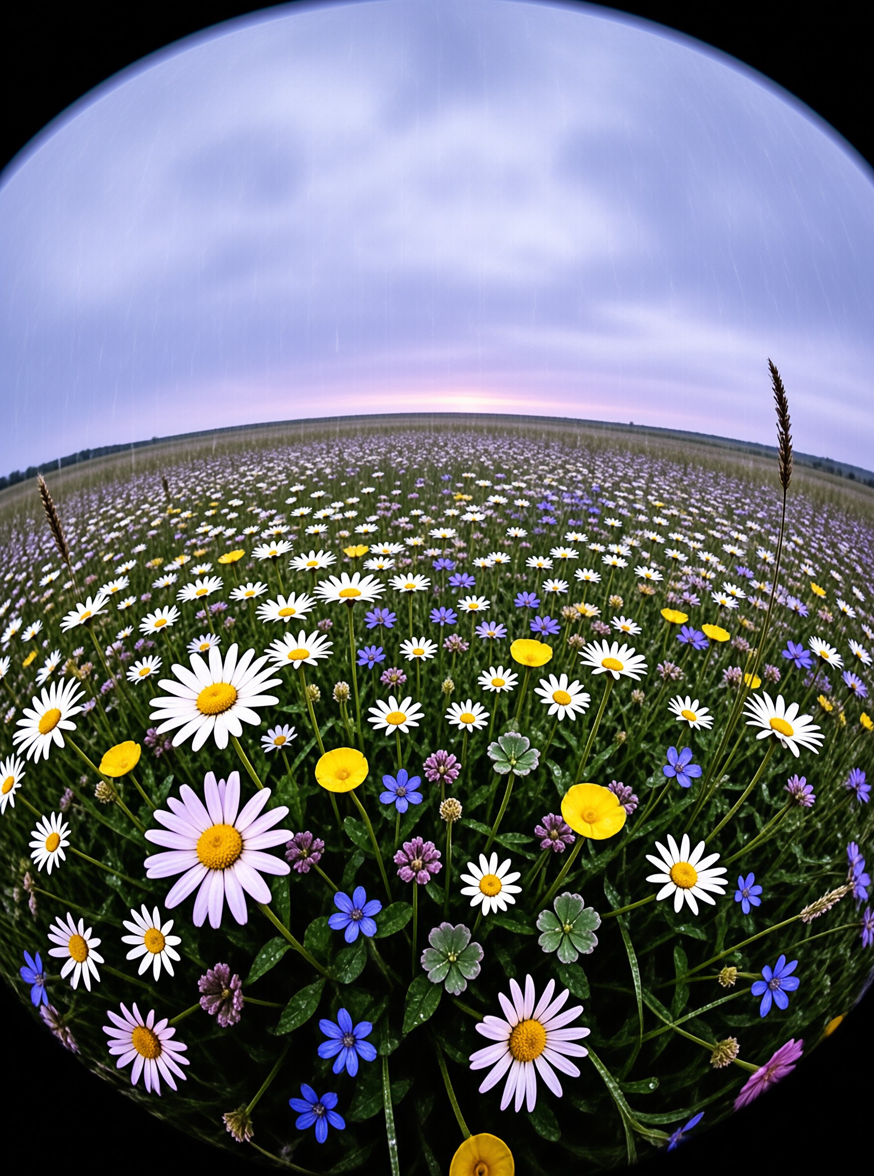 Fisheye Wildflower Field Dusk