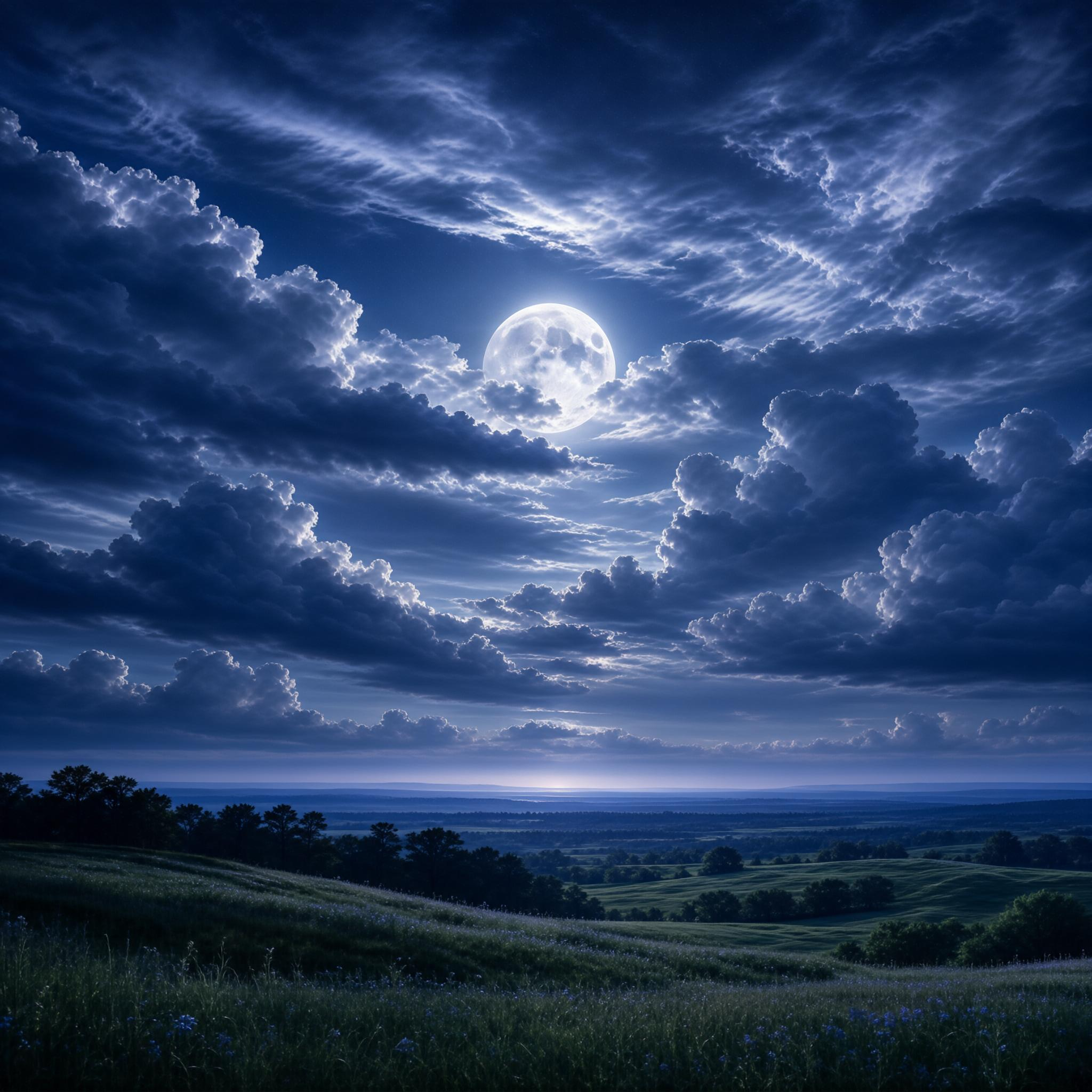 Lunar Night Over Rolling Hills