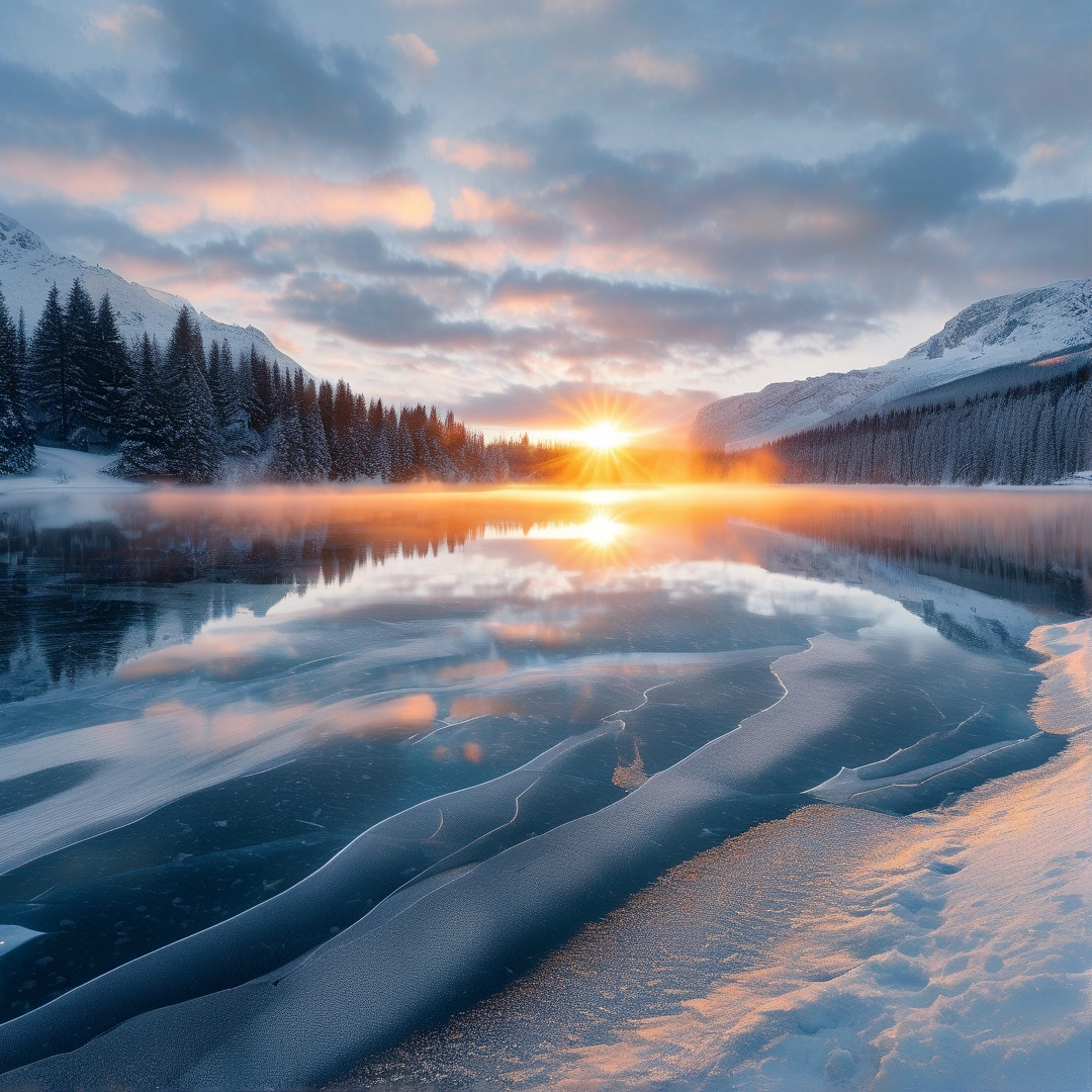 Winter Sunrise at Frozen Lake