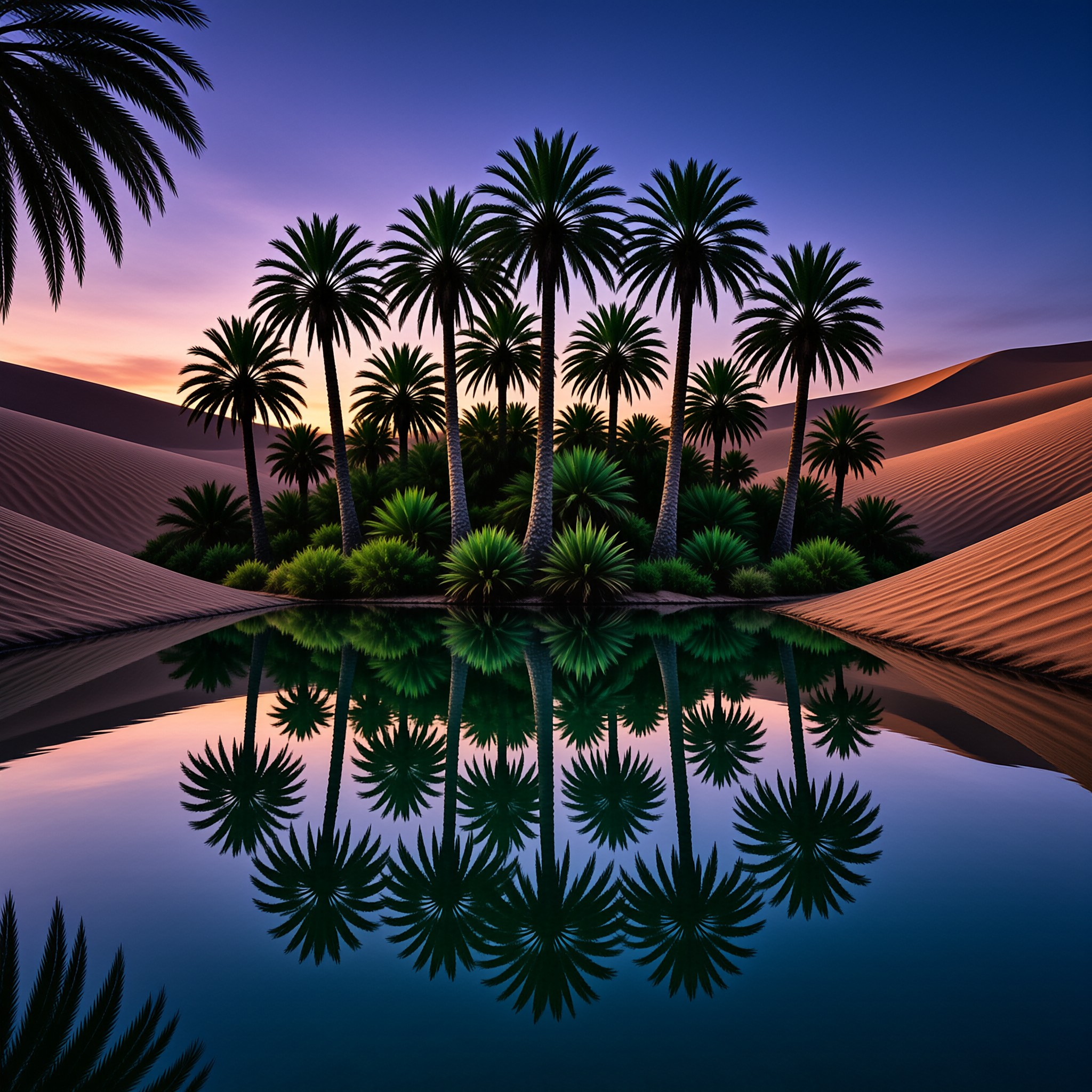 Surreal Palm Oasis at Dusk