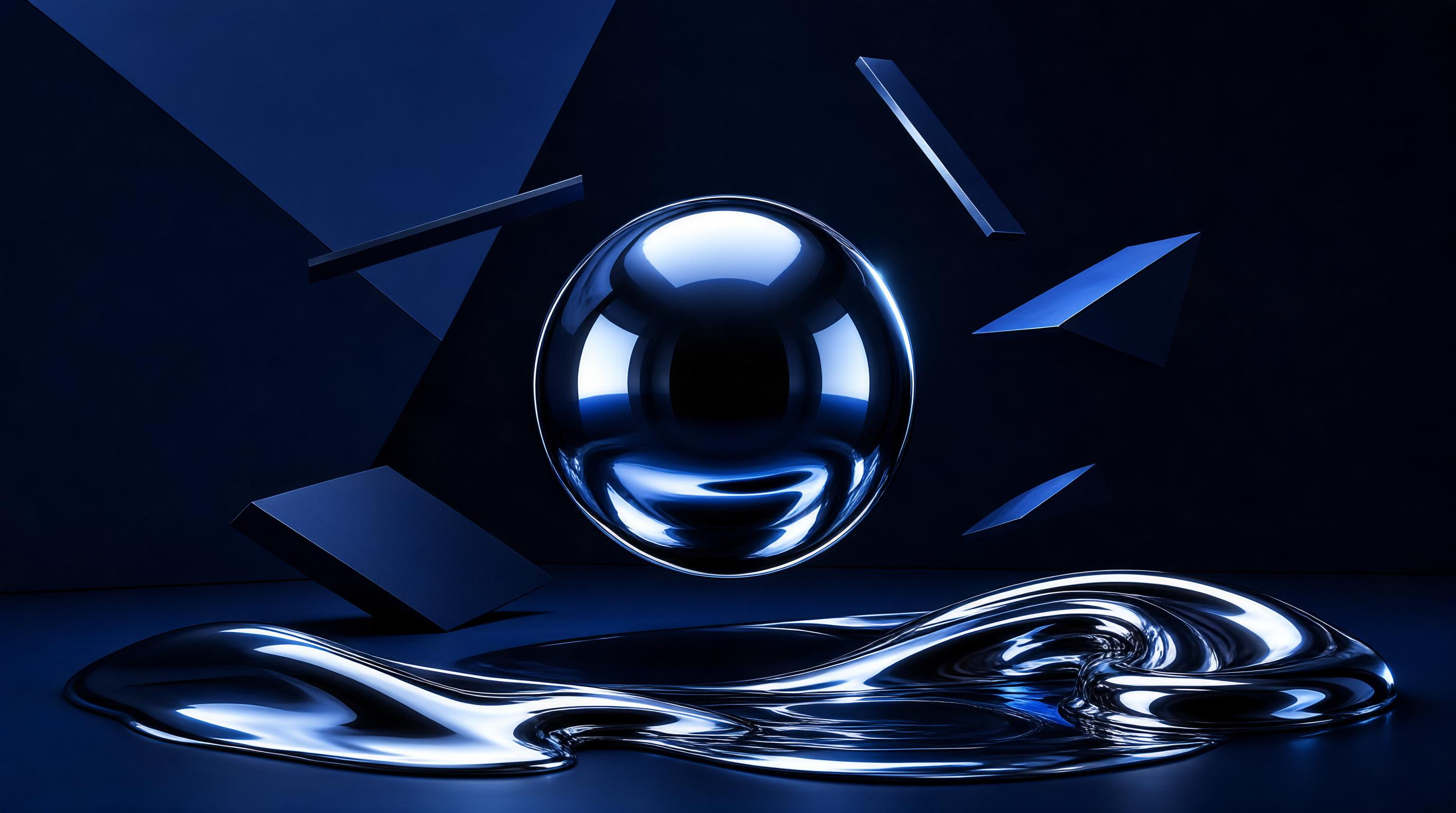 Metallic Sphere with Geometric Shapes and Liquid