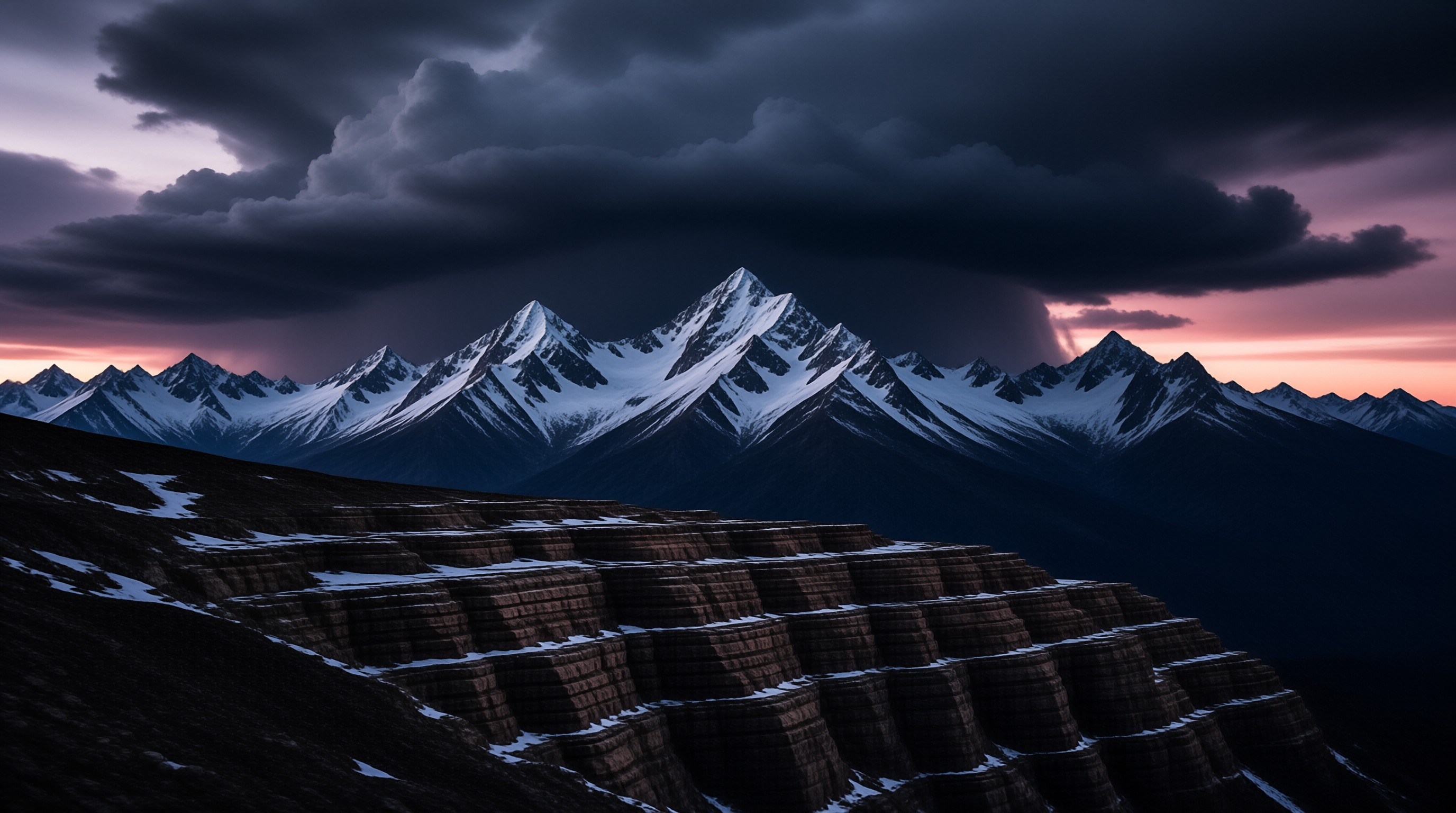Majestic Snow Peaks at Dusk