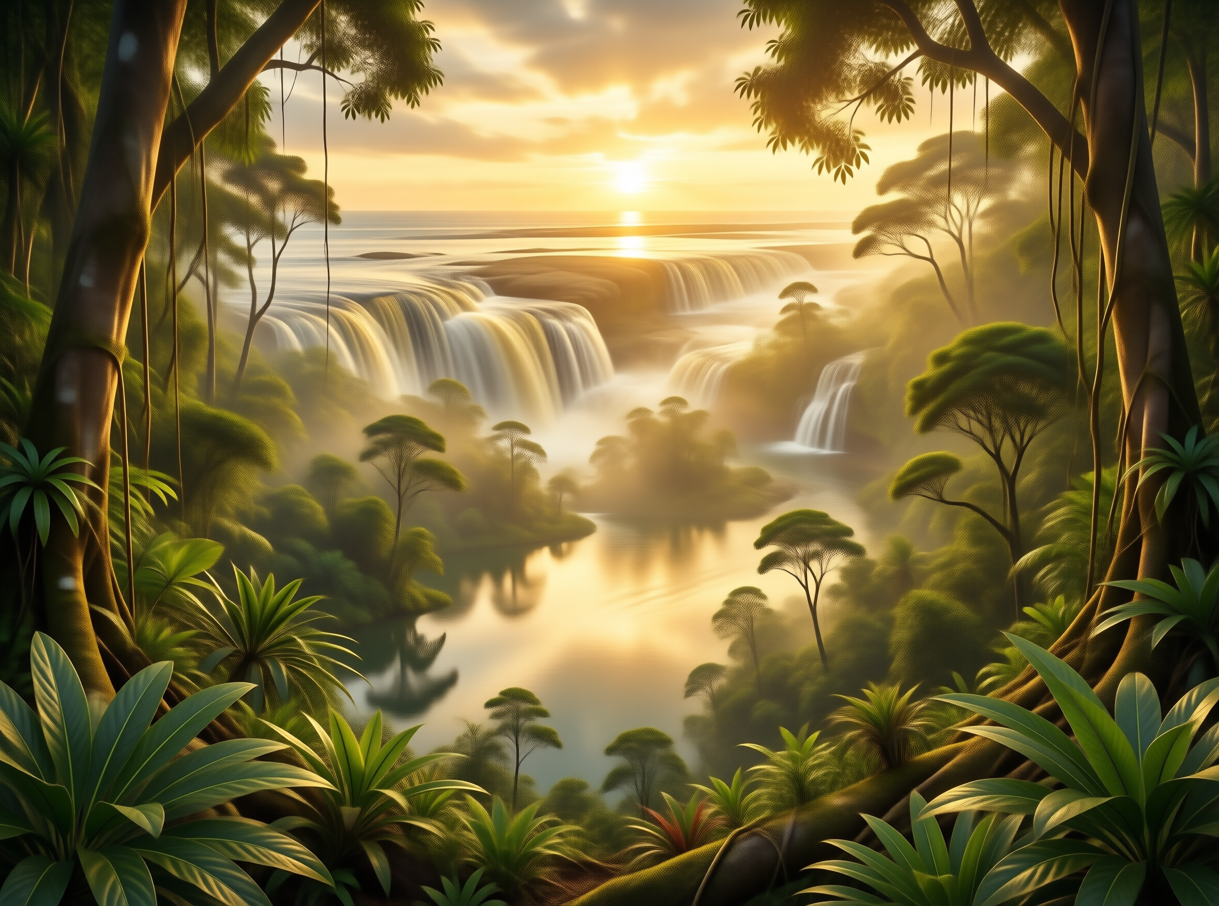 Golden Sunset Waterfall