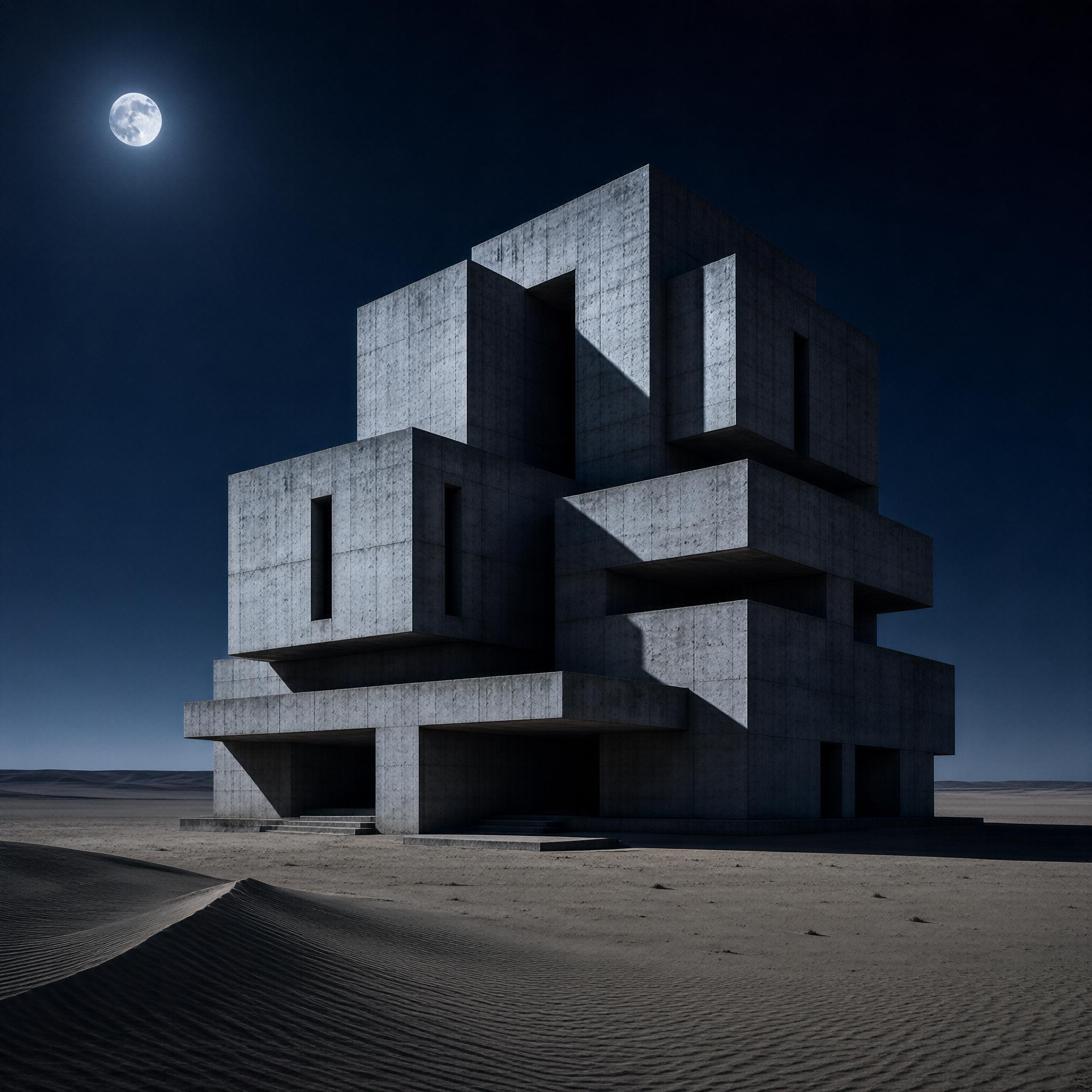 Brutalist Structure in Desert