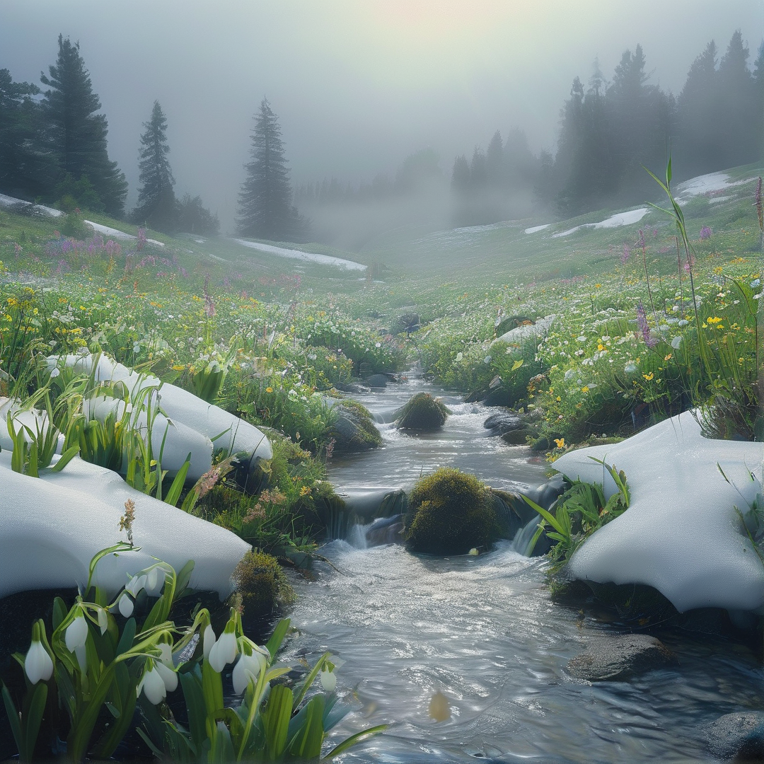 Mountain Stream and Snow