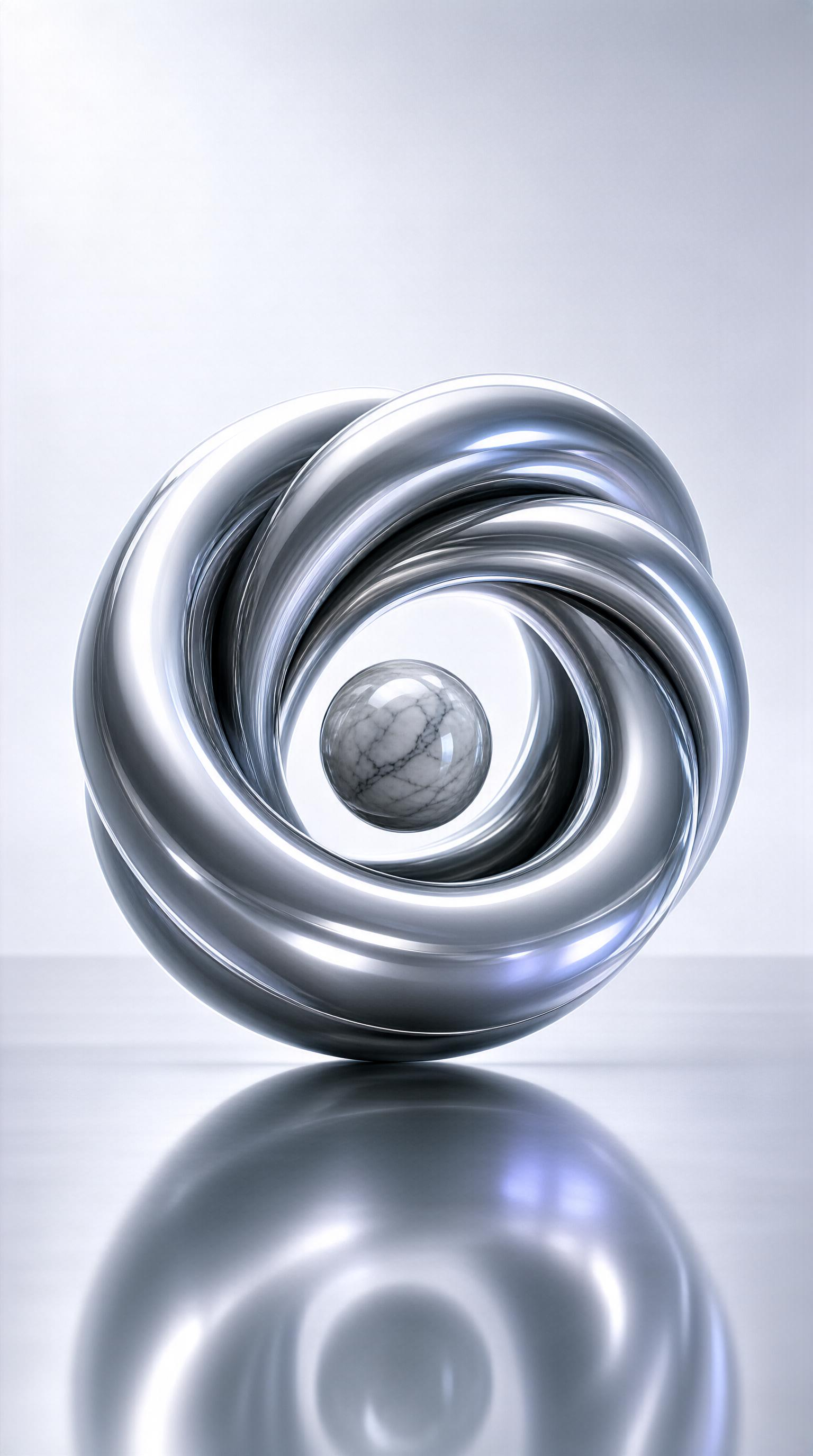 Silver Spiral with Marble Sphere