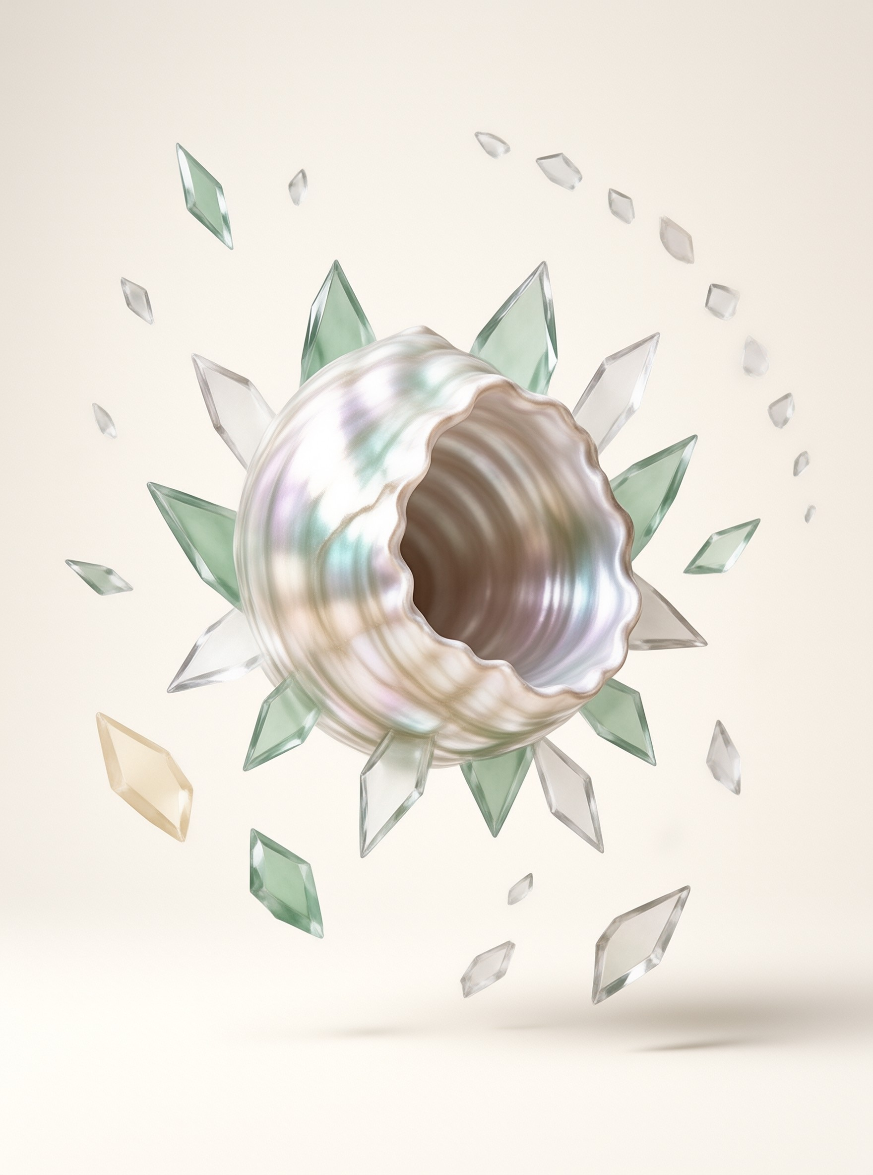 Iridescent Shell with Crystals