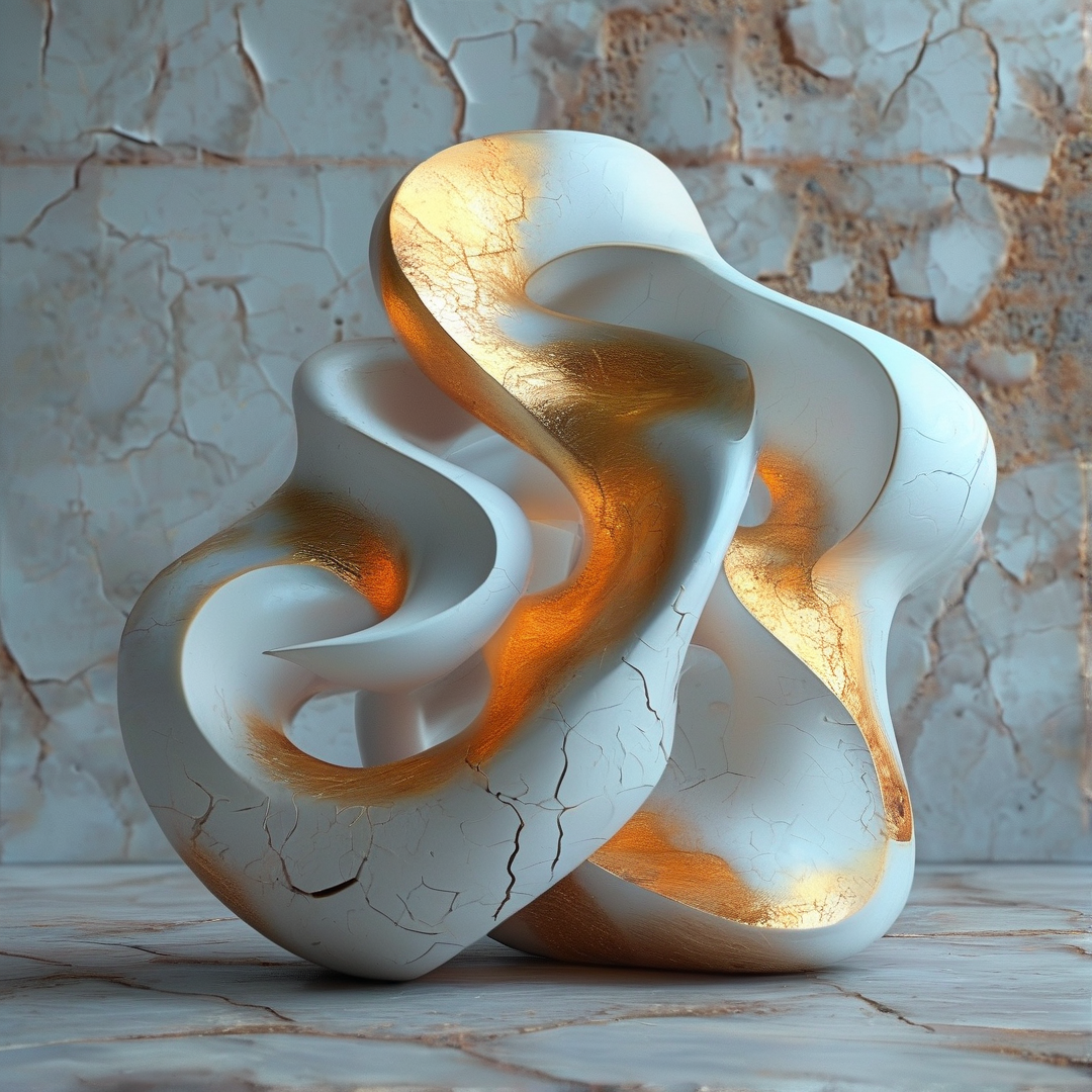 White Cracked Gold Sculpture