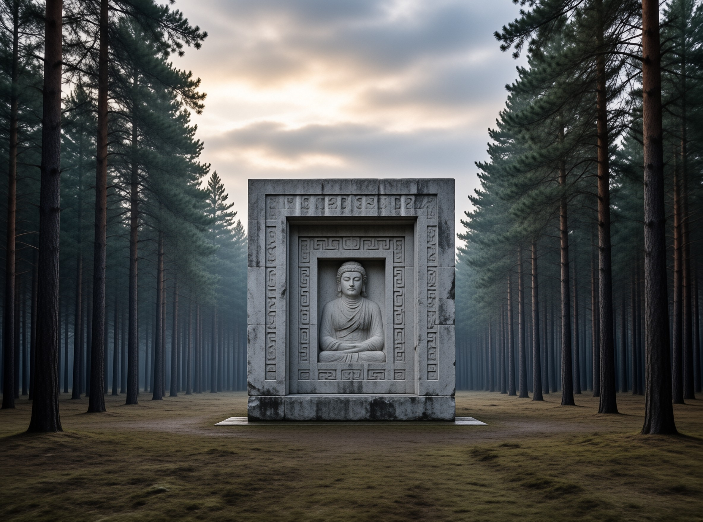 Buddha Monument in Pine Forest