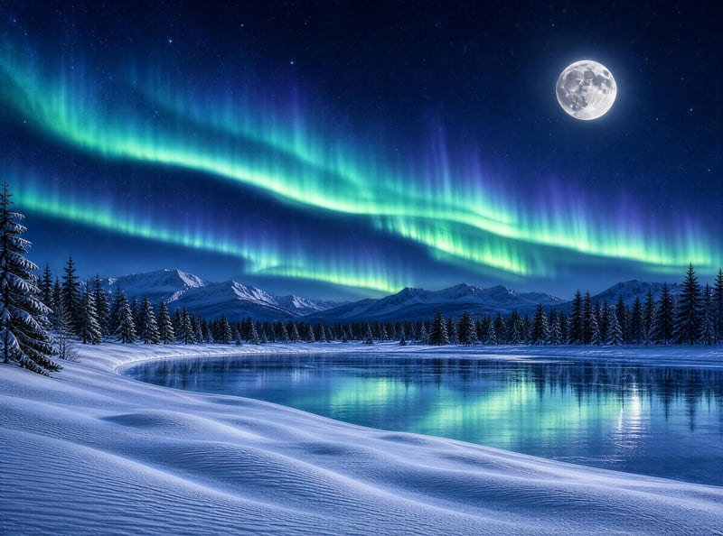 Aurora Over Frozen Winter Lake