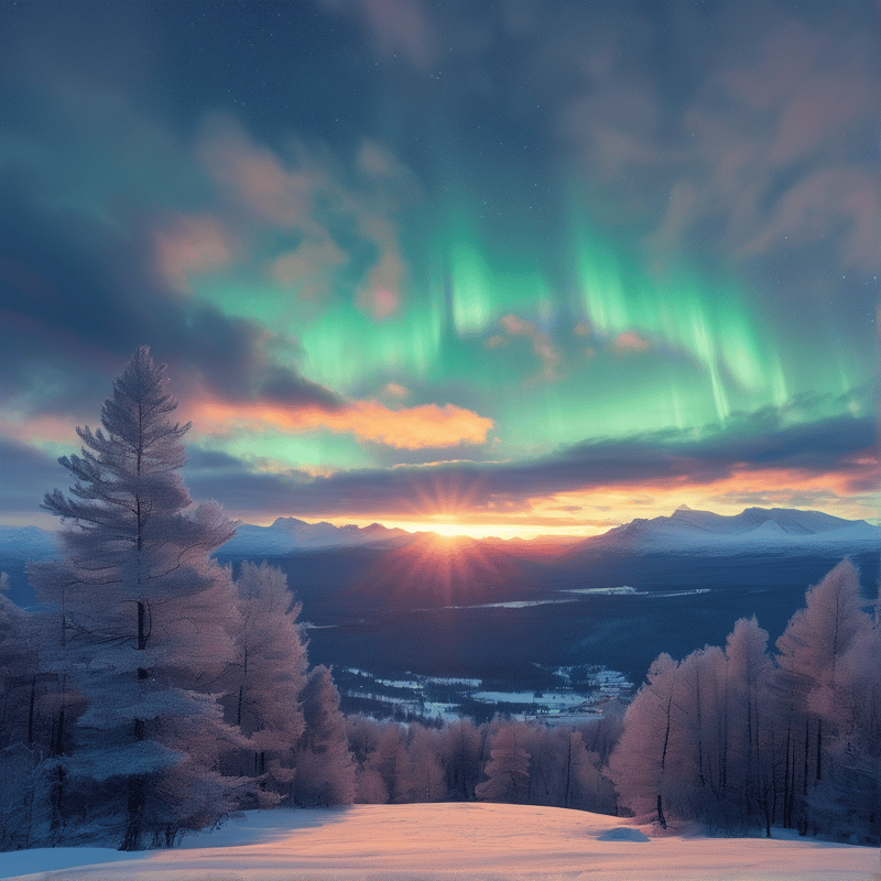 Aurora Over Snowy Mountains