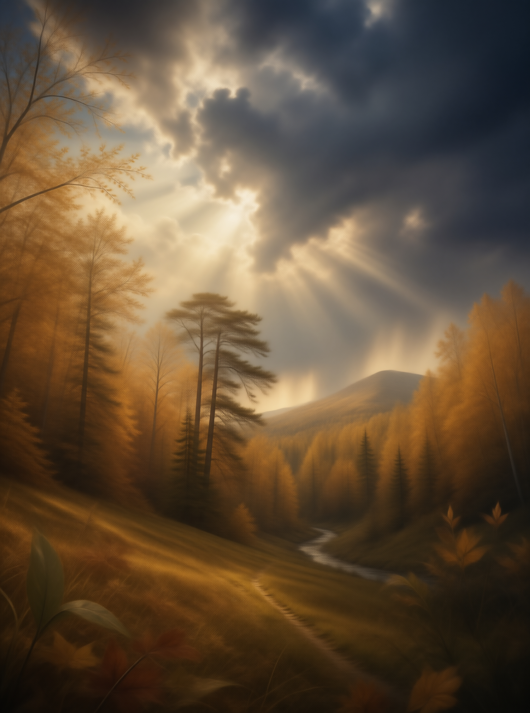 Sunlight in Autumn Forest