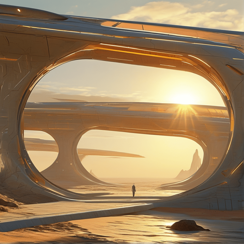 Futuristic Golden Arch Scene