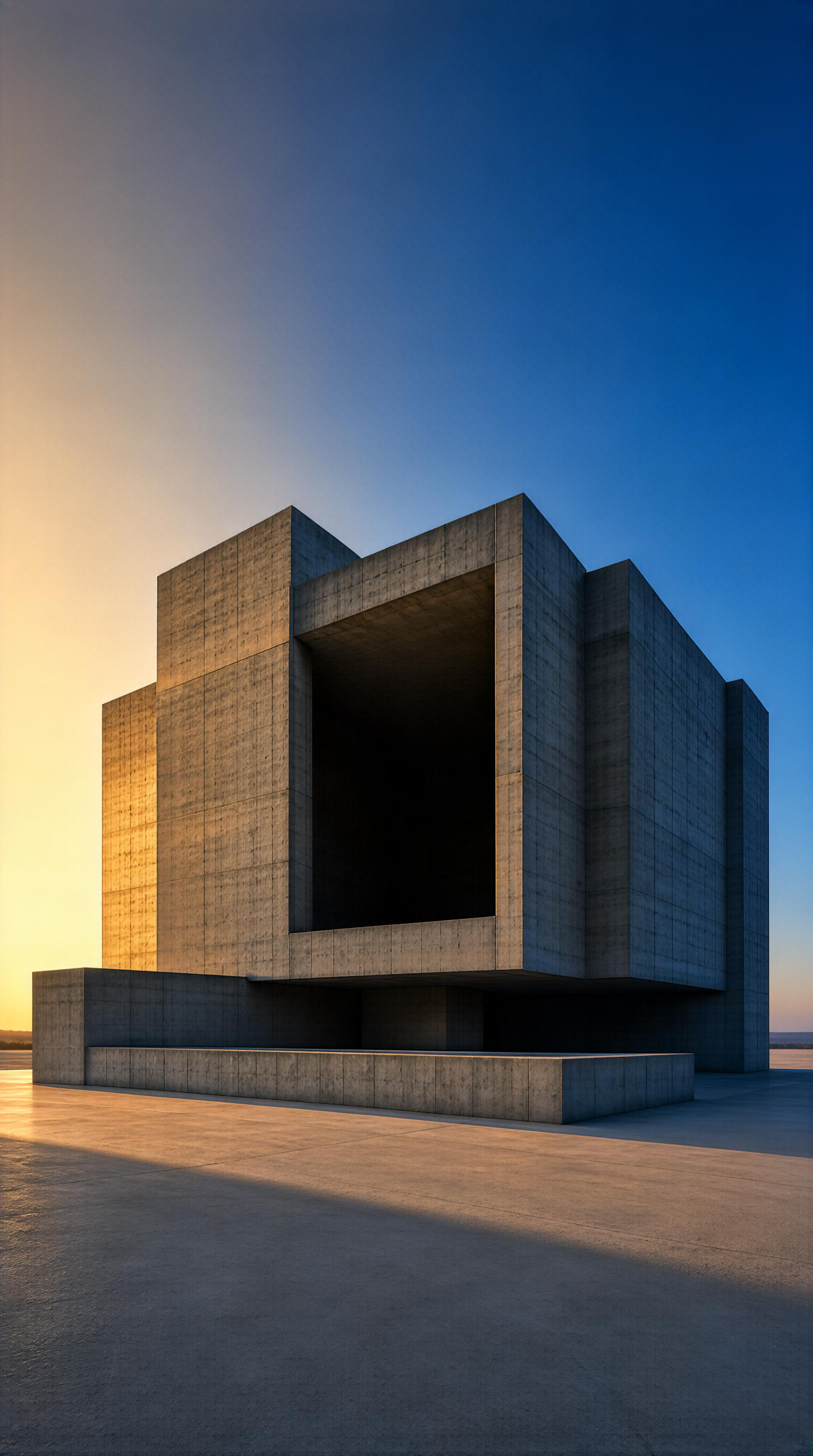 Brutalist Concrete Monolith at Dusk