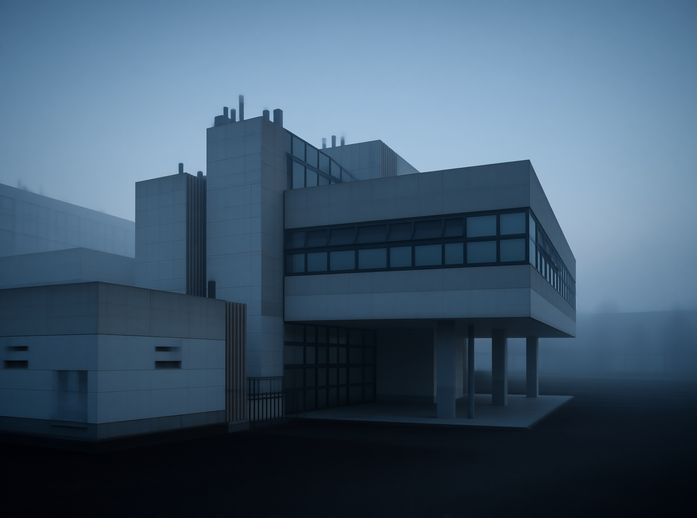 Modern Building in Fog