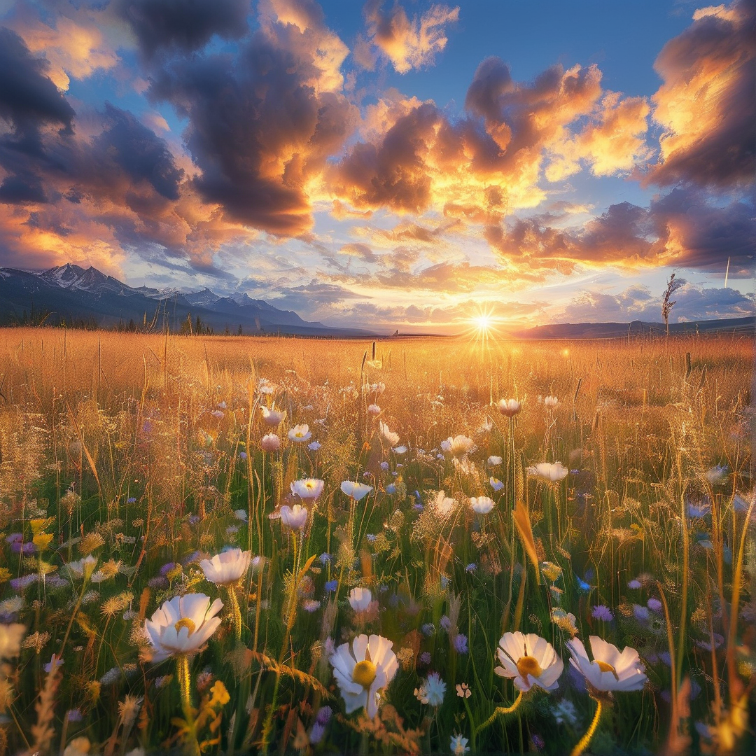 Golden Sunset Over Meadow
