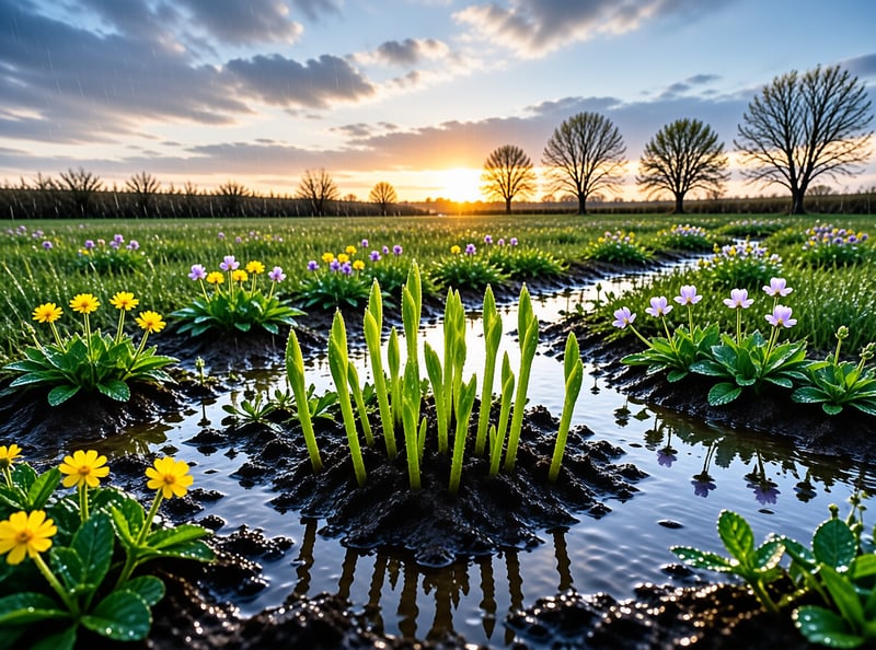 Sunset Over Flooded Field