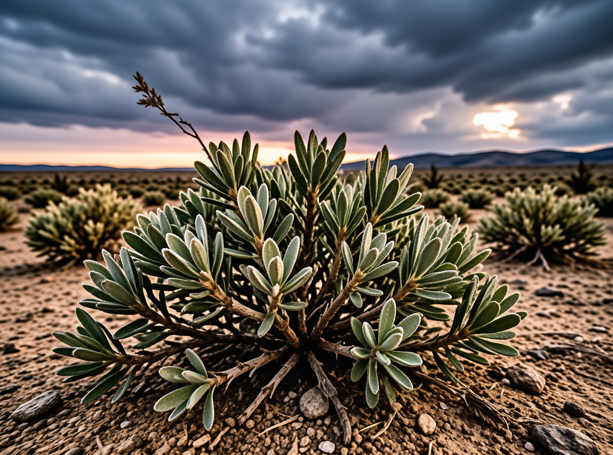 Desert Shrub Under Clouds