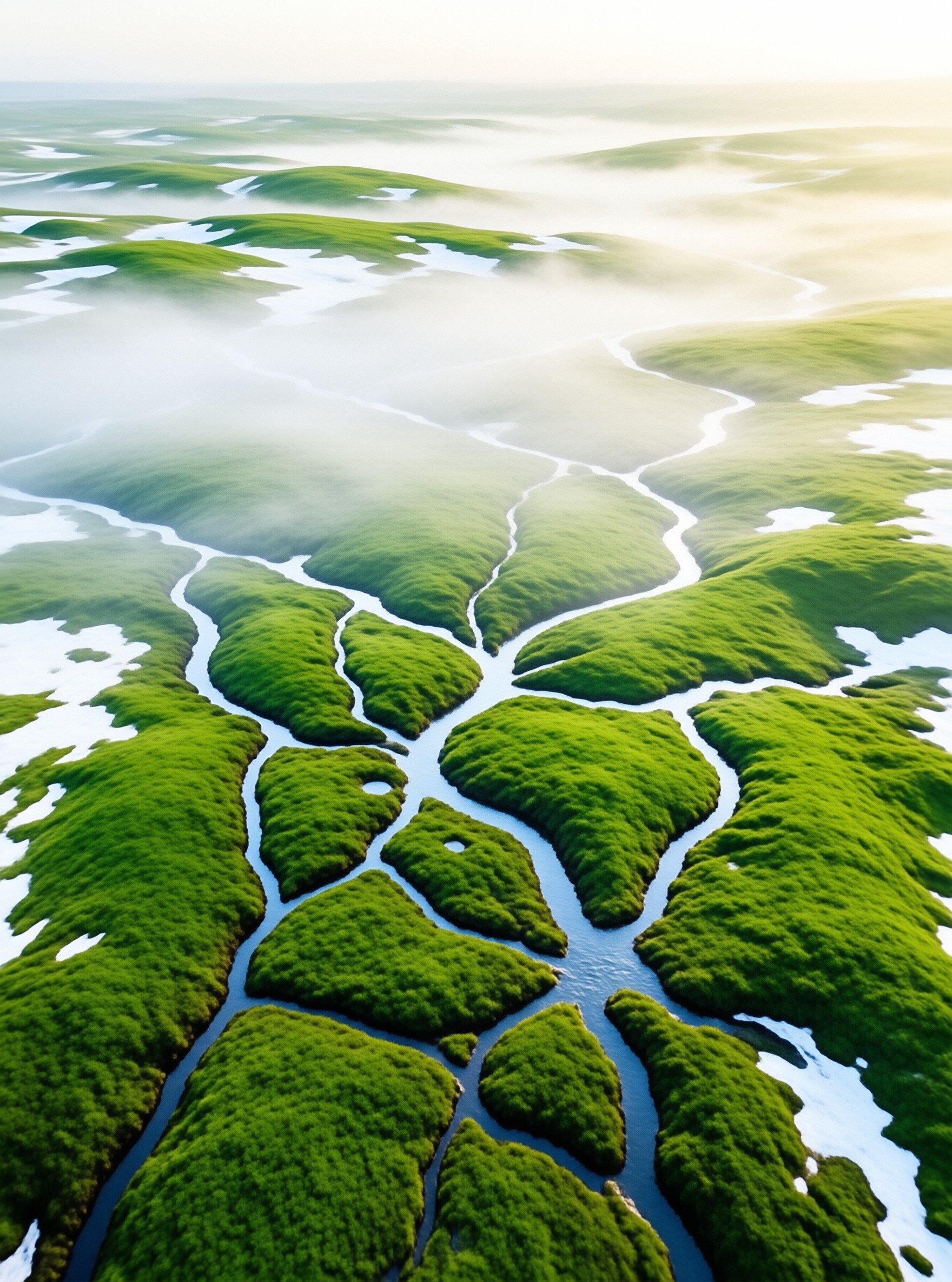 Misty Wetland Aerial View