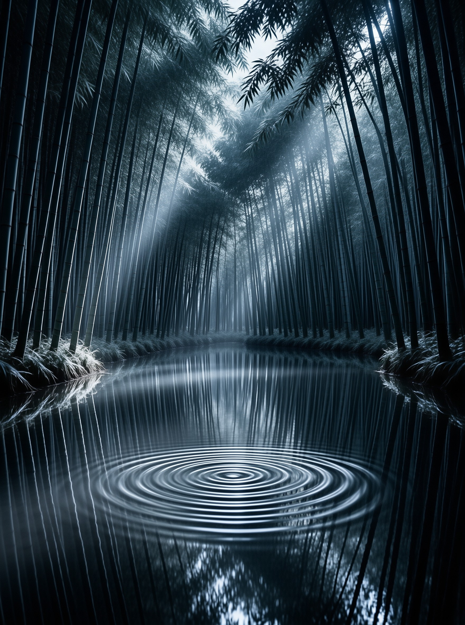 Moonlit Bamboo Pool Landscape