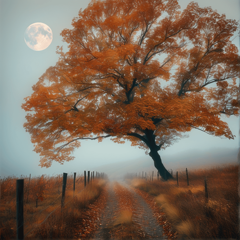 Autumn Tree Under the Moon
