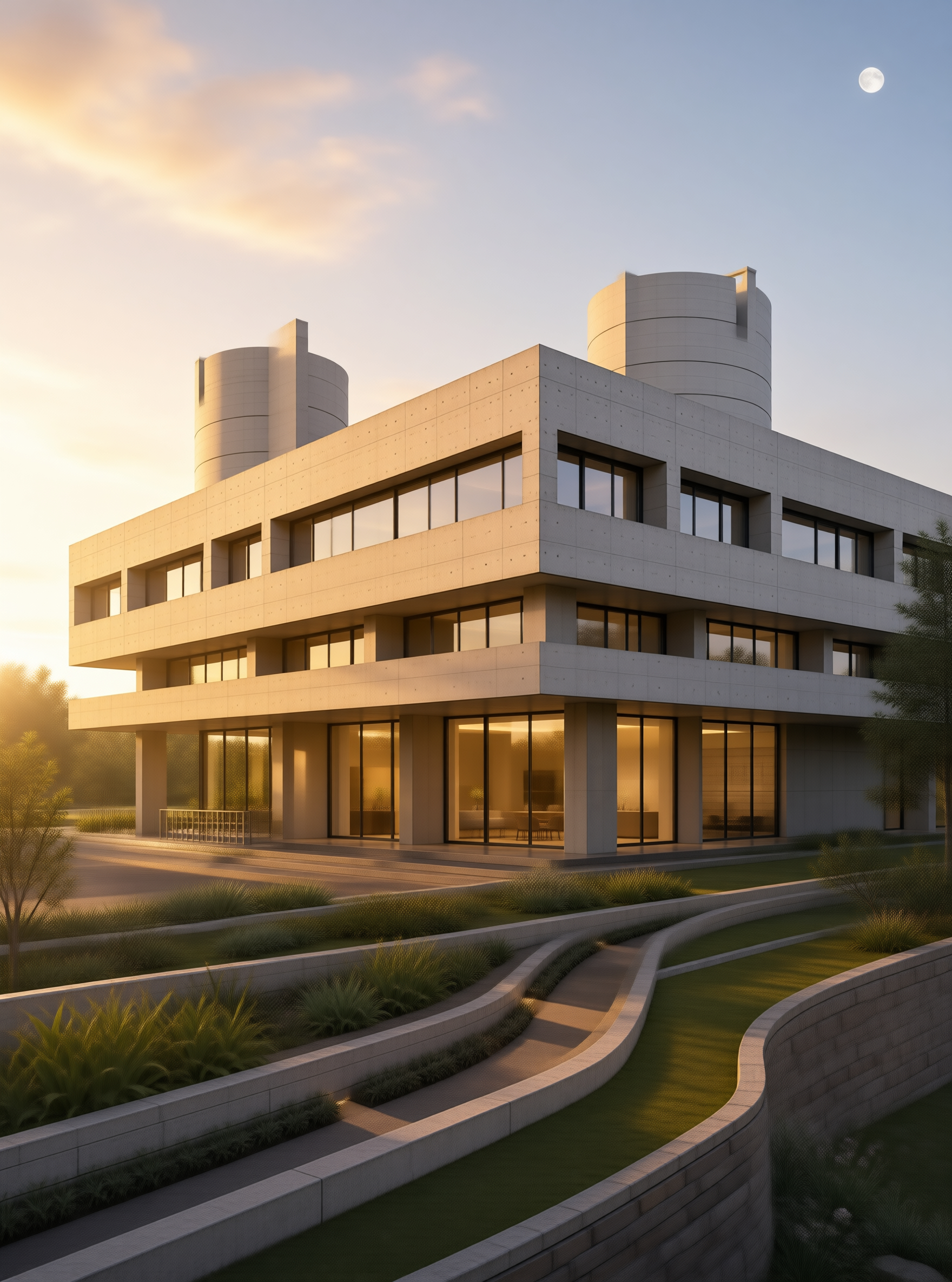 Modern Building at Sunset