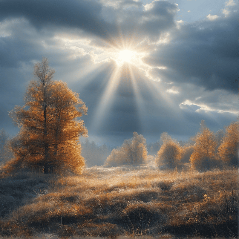 Sunbeams Over Autumn Landscape