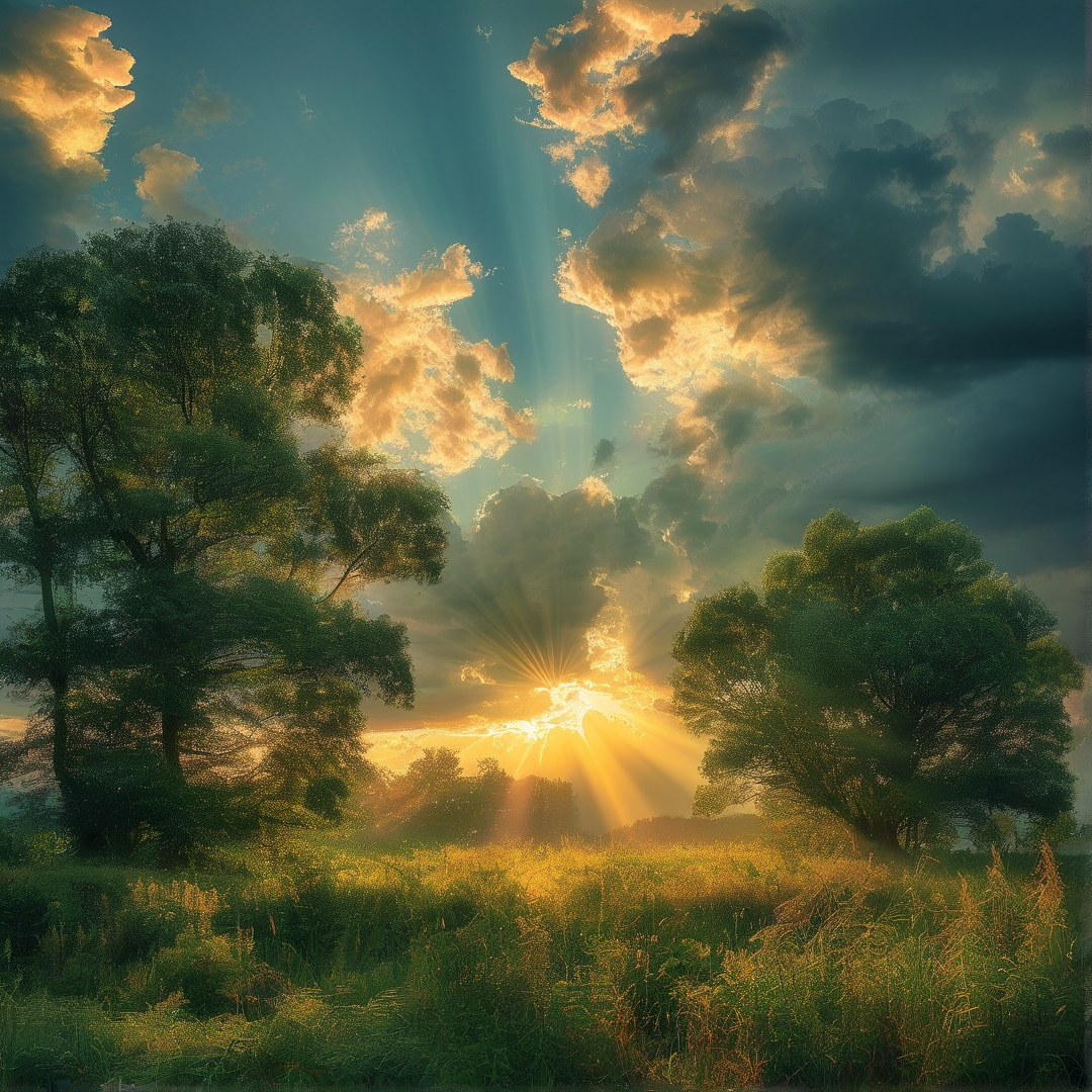 Golden Sunbeams Over Fields