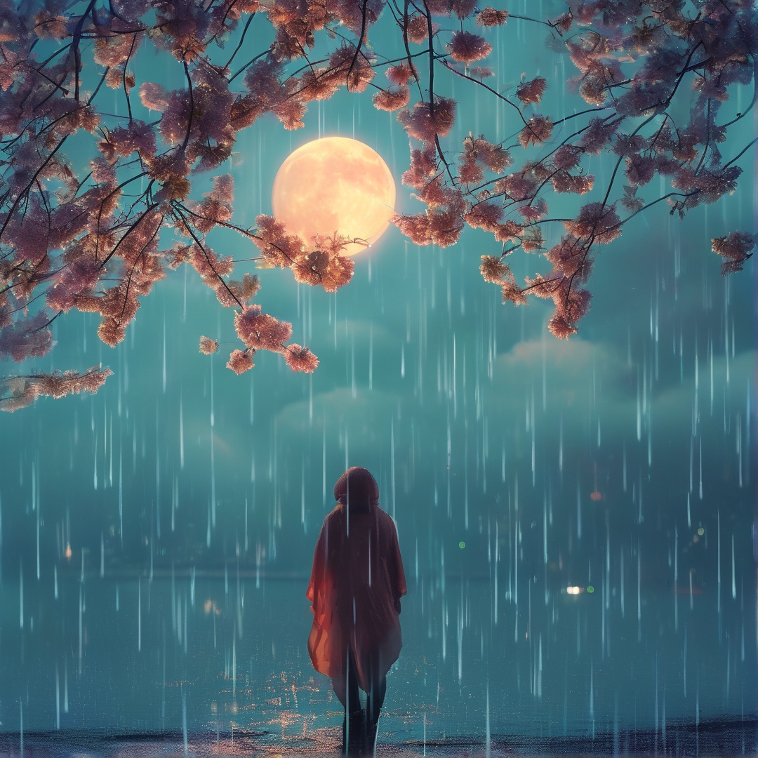 Moonlit Rain under Blossoms