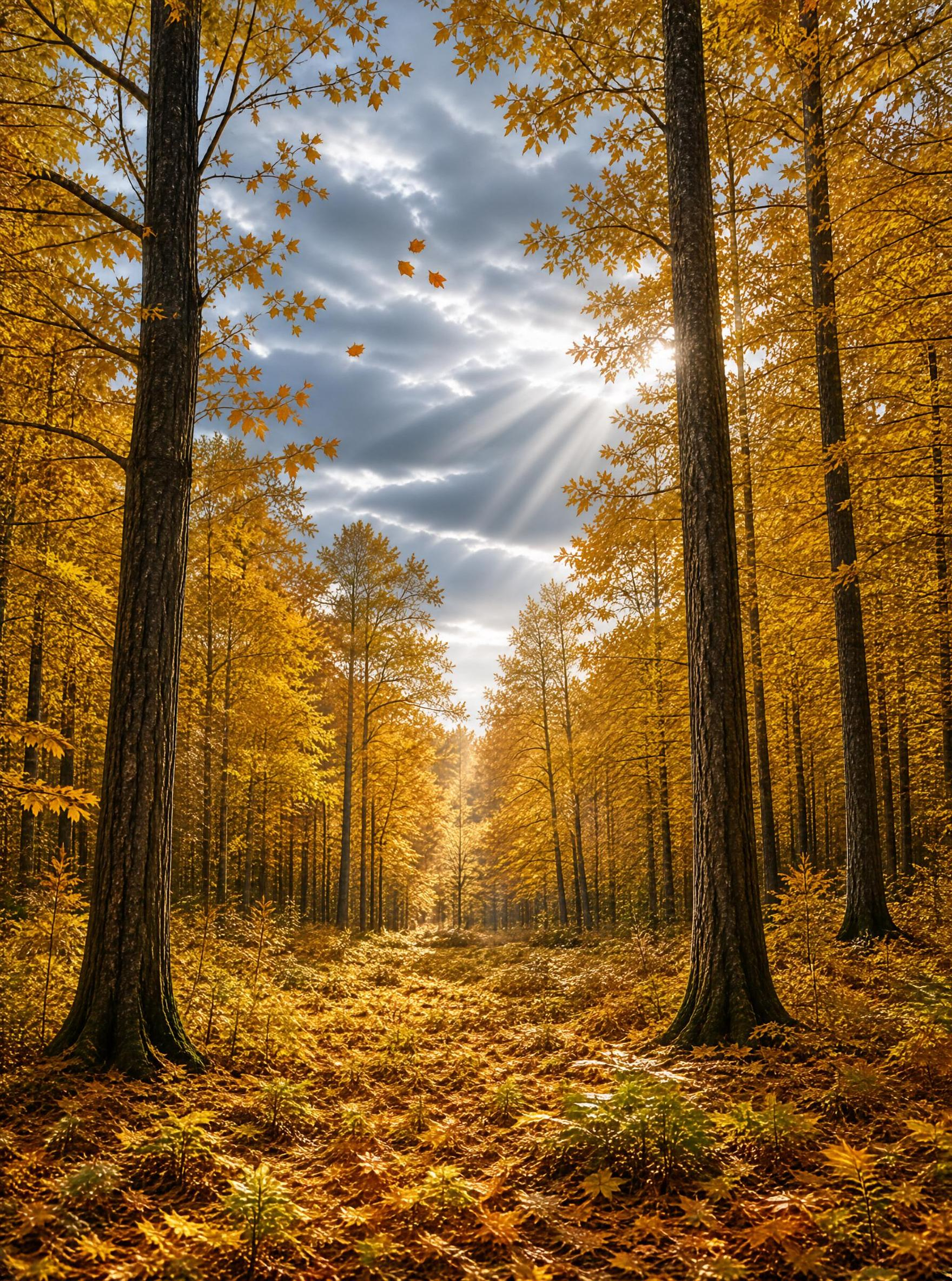 Sunlit Autumn Forest