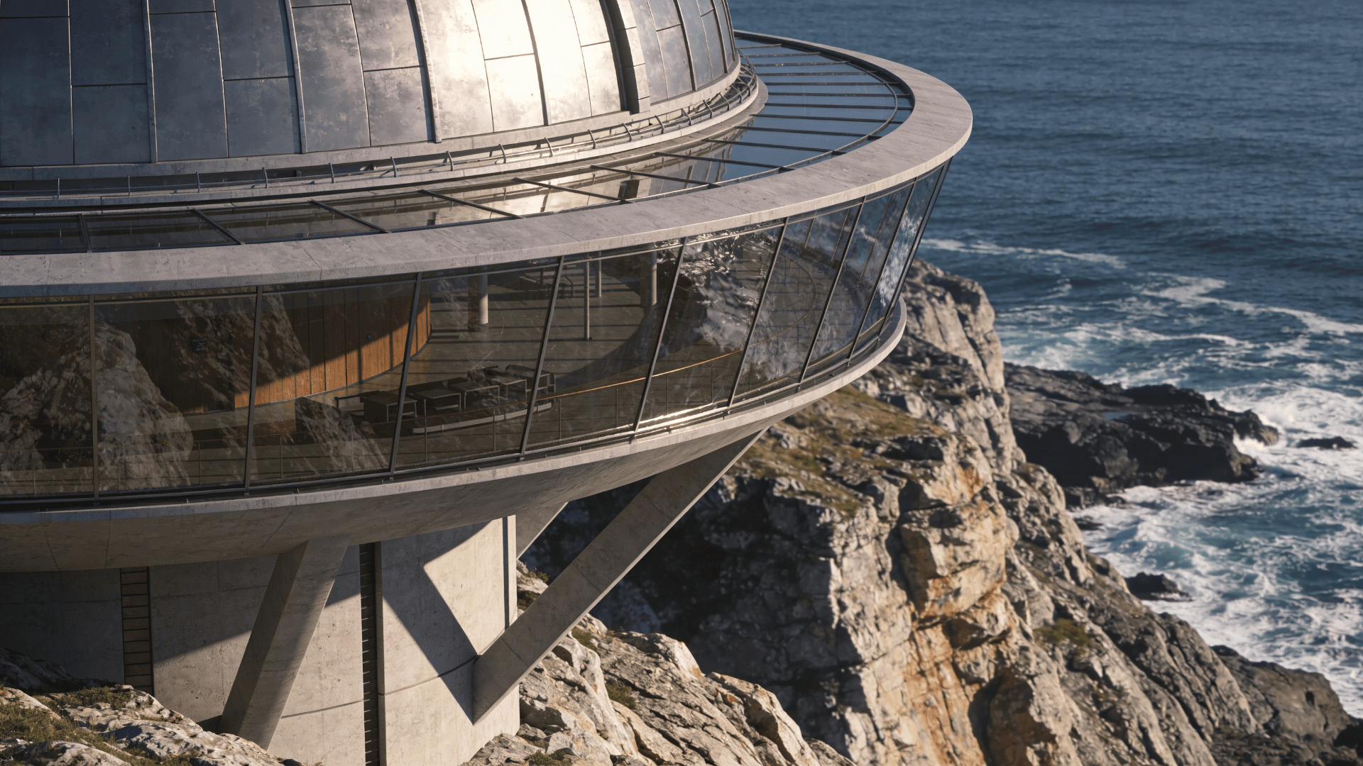 Observatory with Glass Curtain Wall — Coastal Cliff