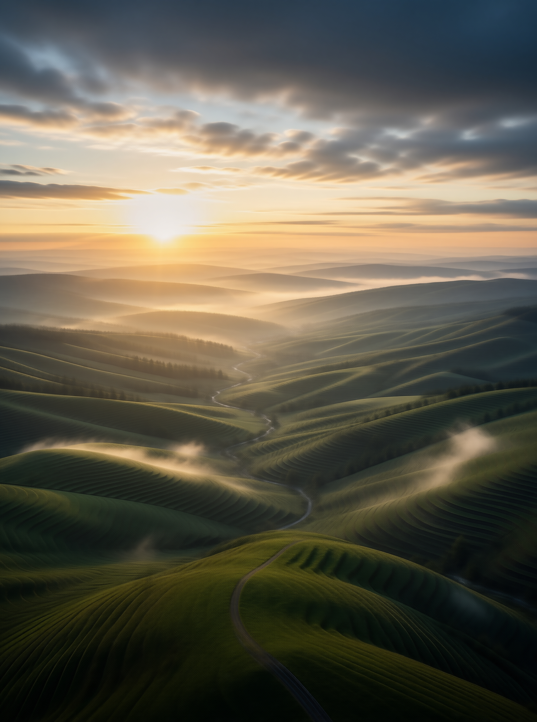 Sunrise Over Rolling Hills