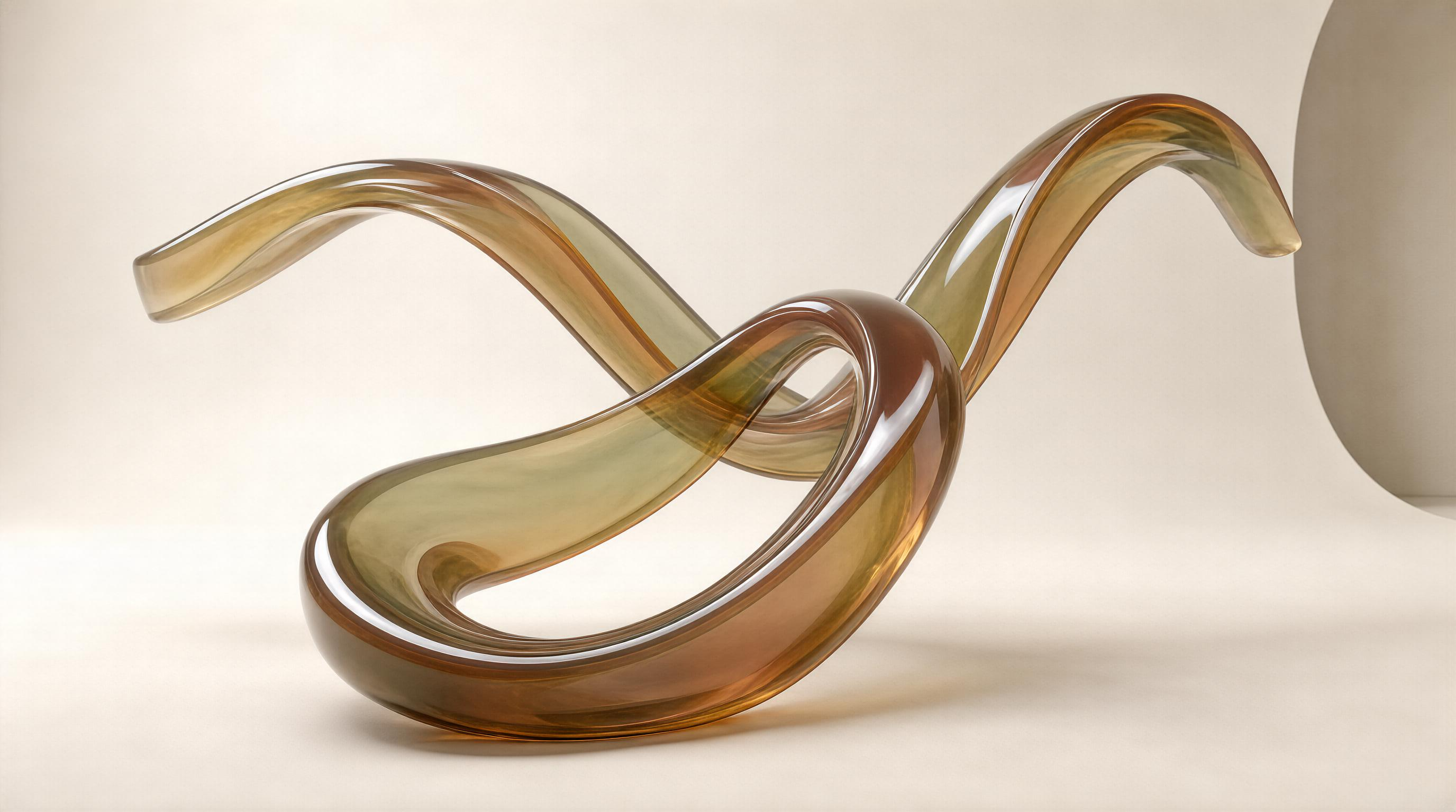 Abstract Amber Glass Sculpture