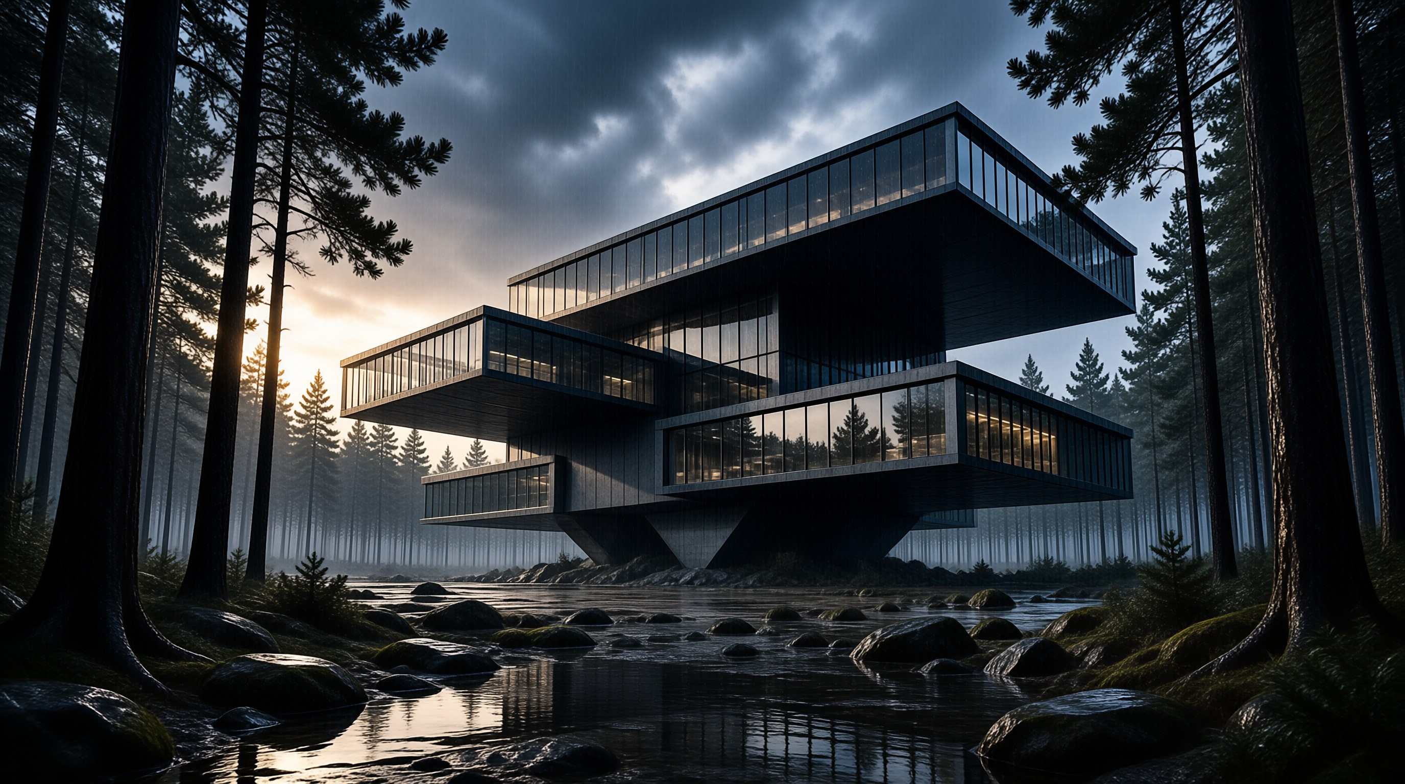 Futuristic Cabin at Dusk