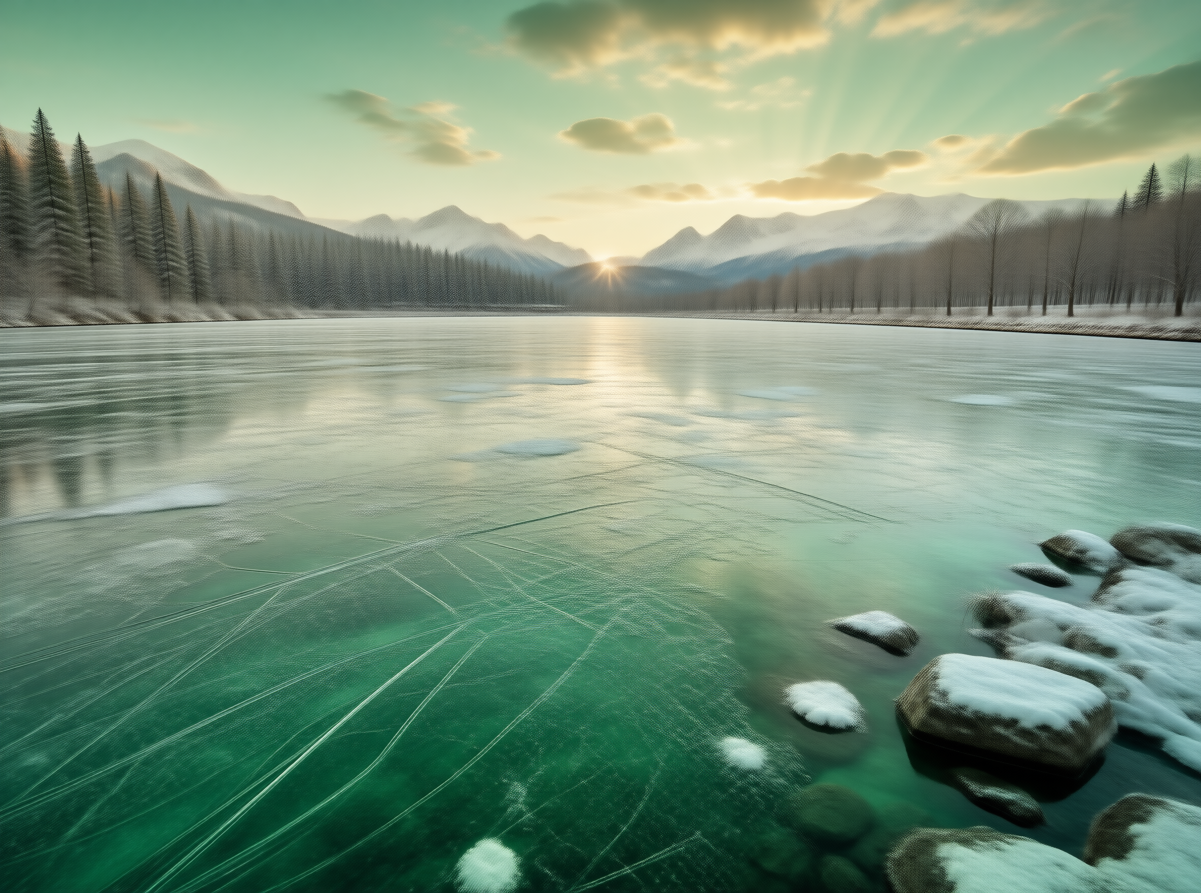 Winter Lake at Sunset